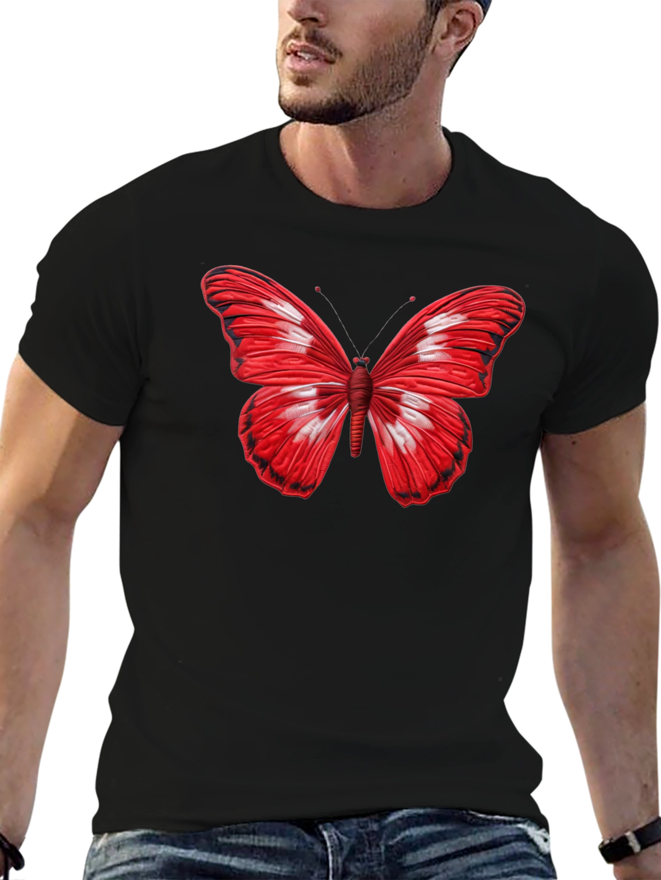 Black Butterfly Graphic Black T-Shirt - Stylish Men's Tee view 6