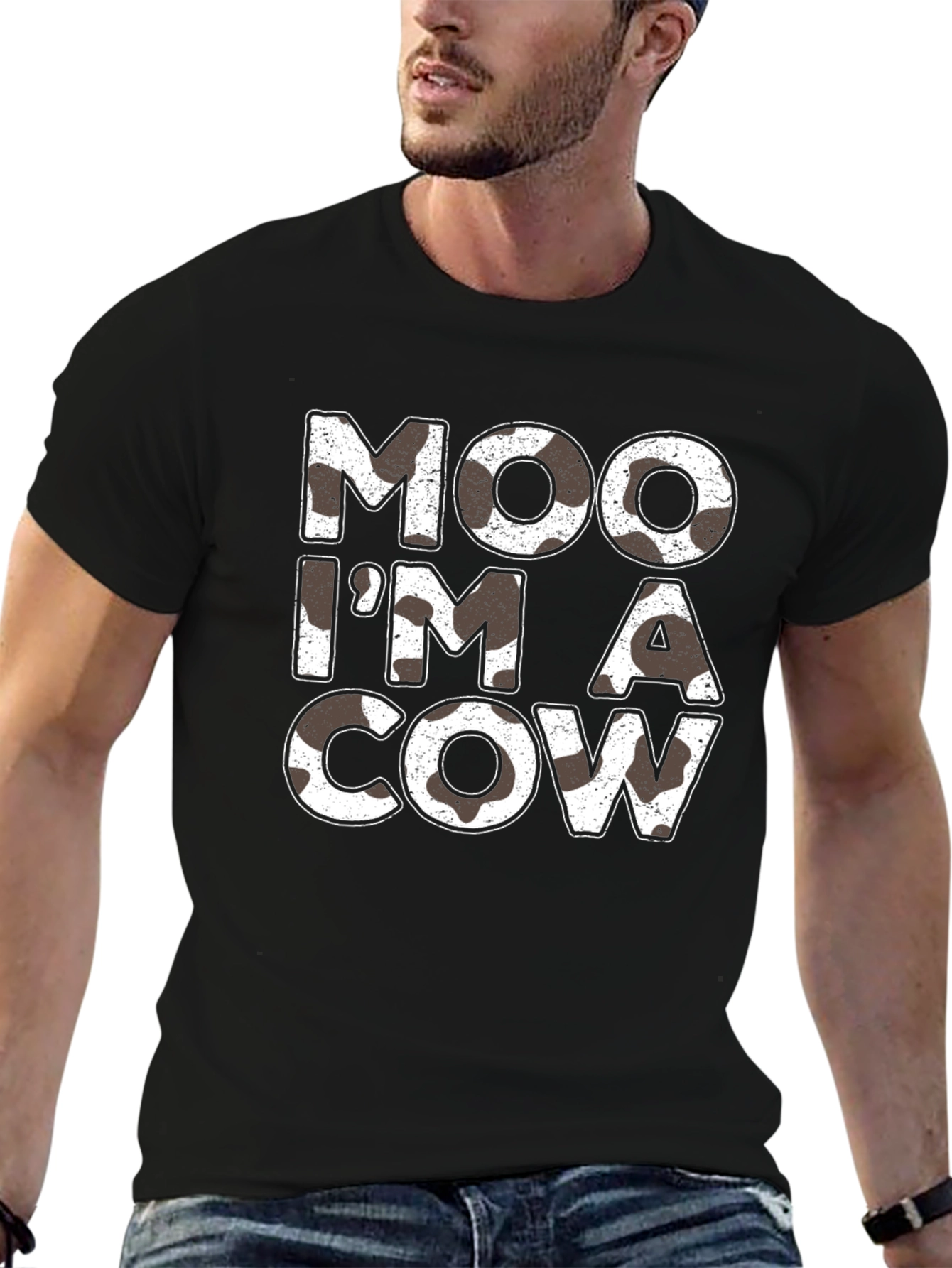 Black Moo I'm a Cow Graphic Print Black T-Shirt view 6