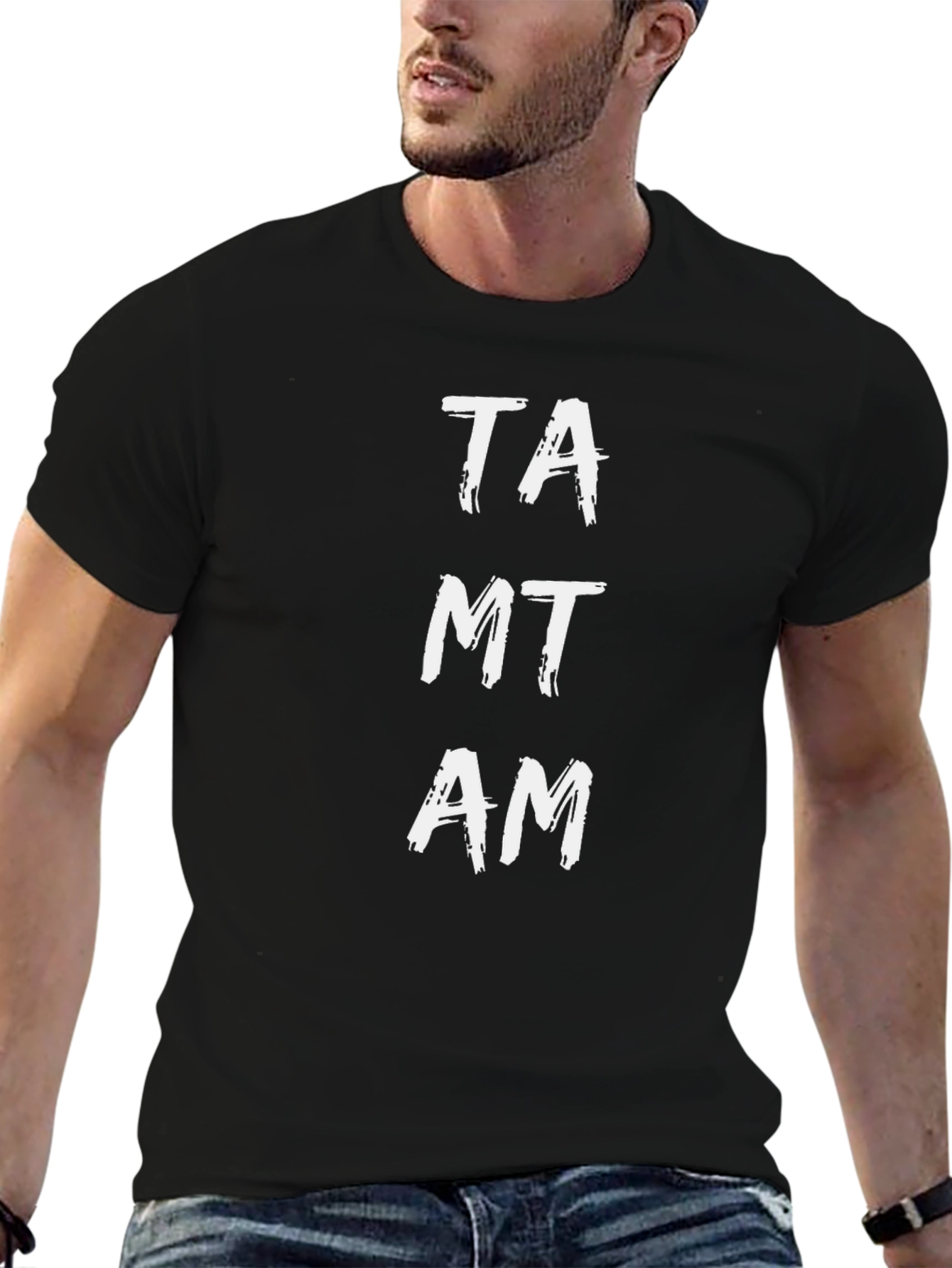 Black TAMT AM Tee - Brush Stroke Text Graphic T-Shirt view 6