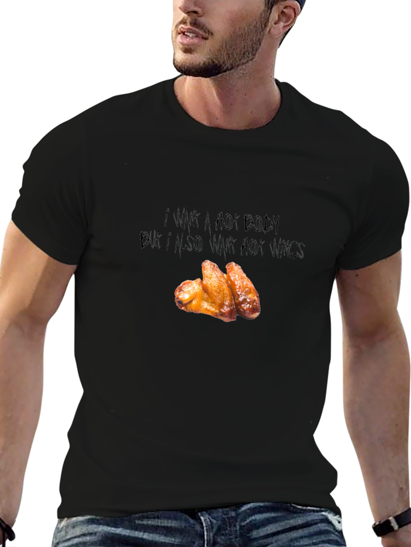 Black Funny Hot Wings Graphic T-Shirt view 6