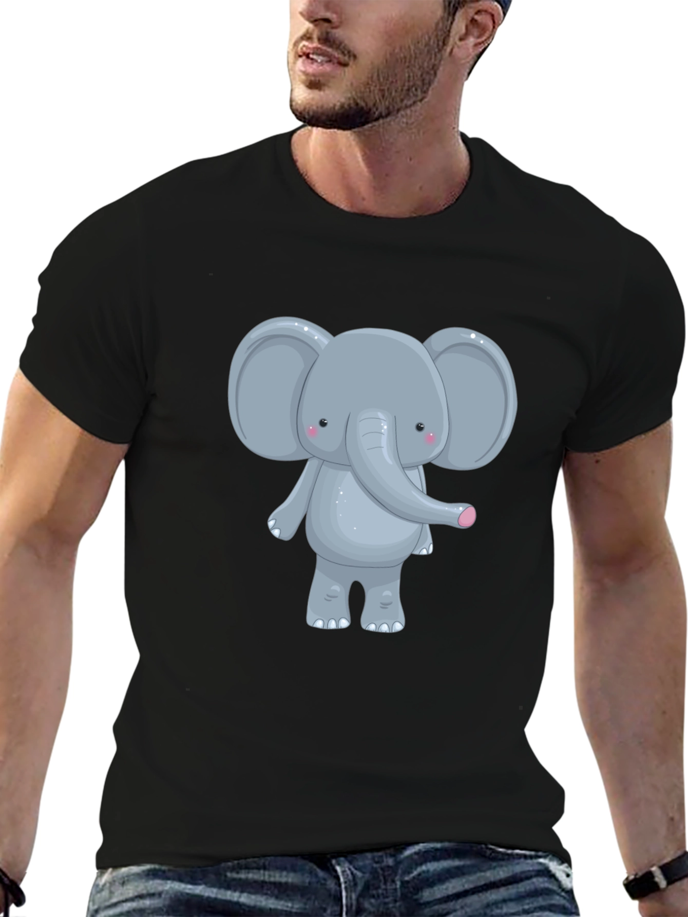 Black Cute Elephant Graphic Tee - Unisex Black T-Shirt view 6