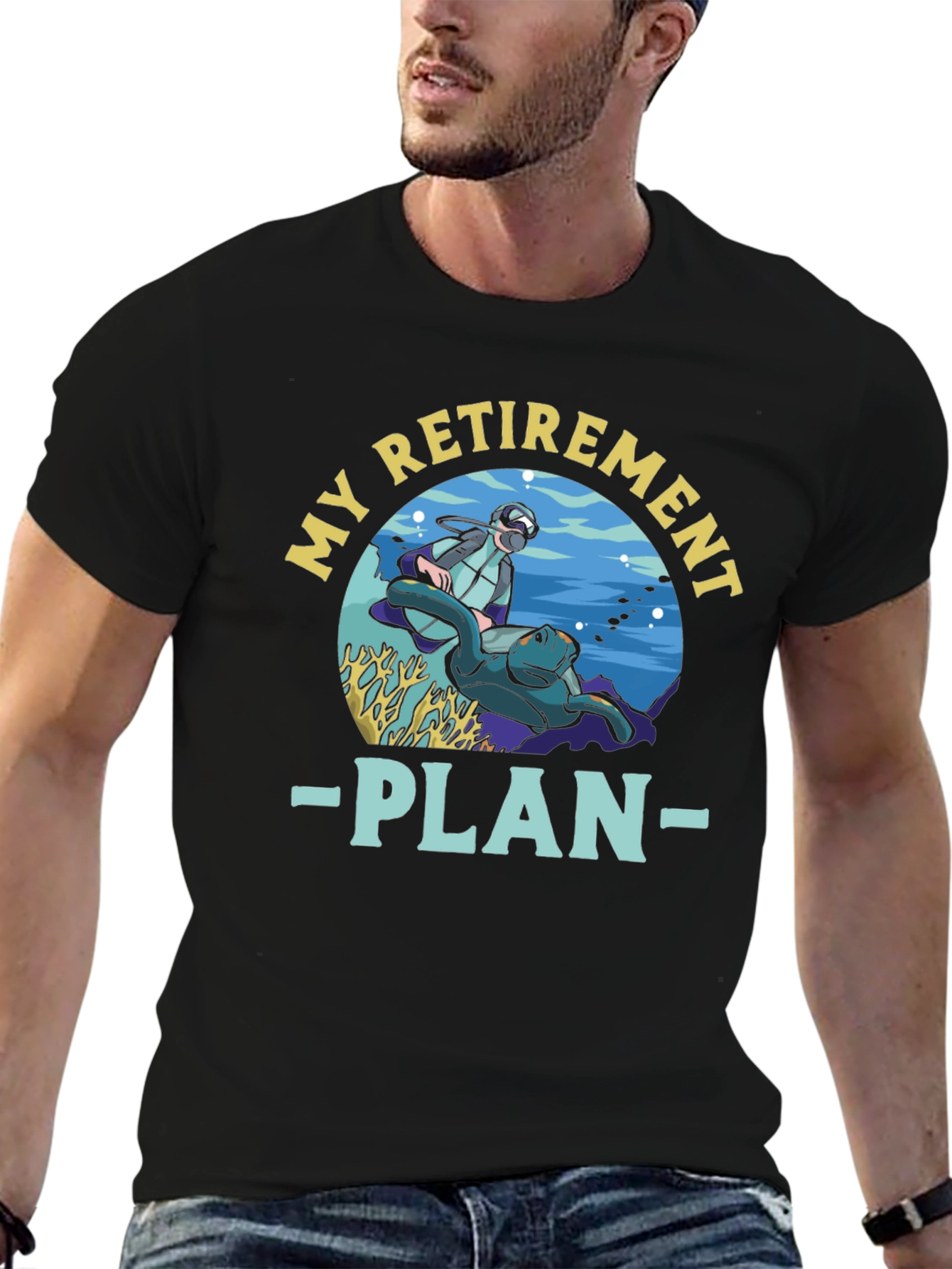 Black Diving Retirement Plan Graphic T-Shirt view 6