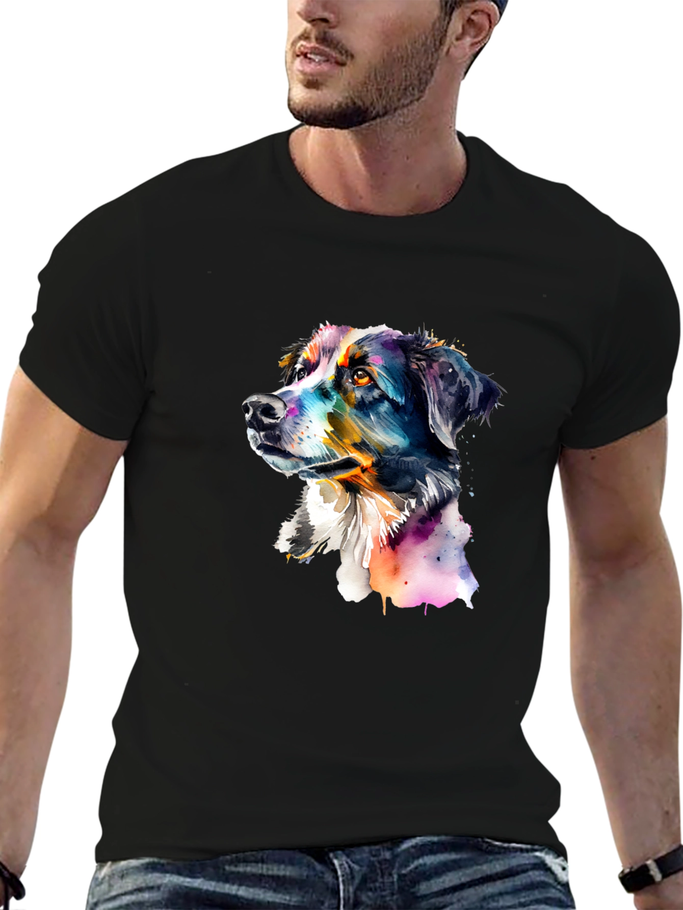 Black Dog Portrait Graphic Tee - Men's Black T-Shirt view 6