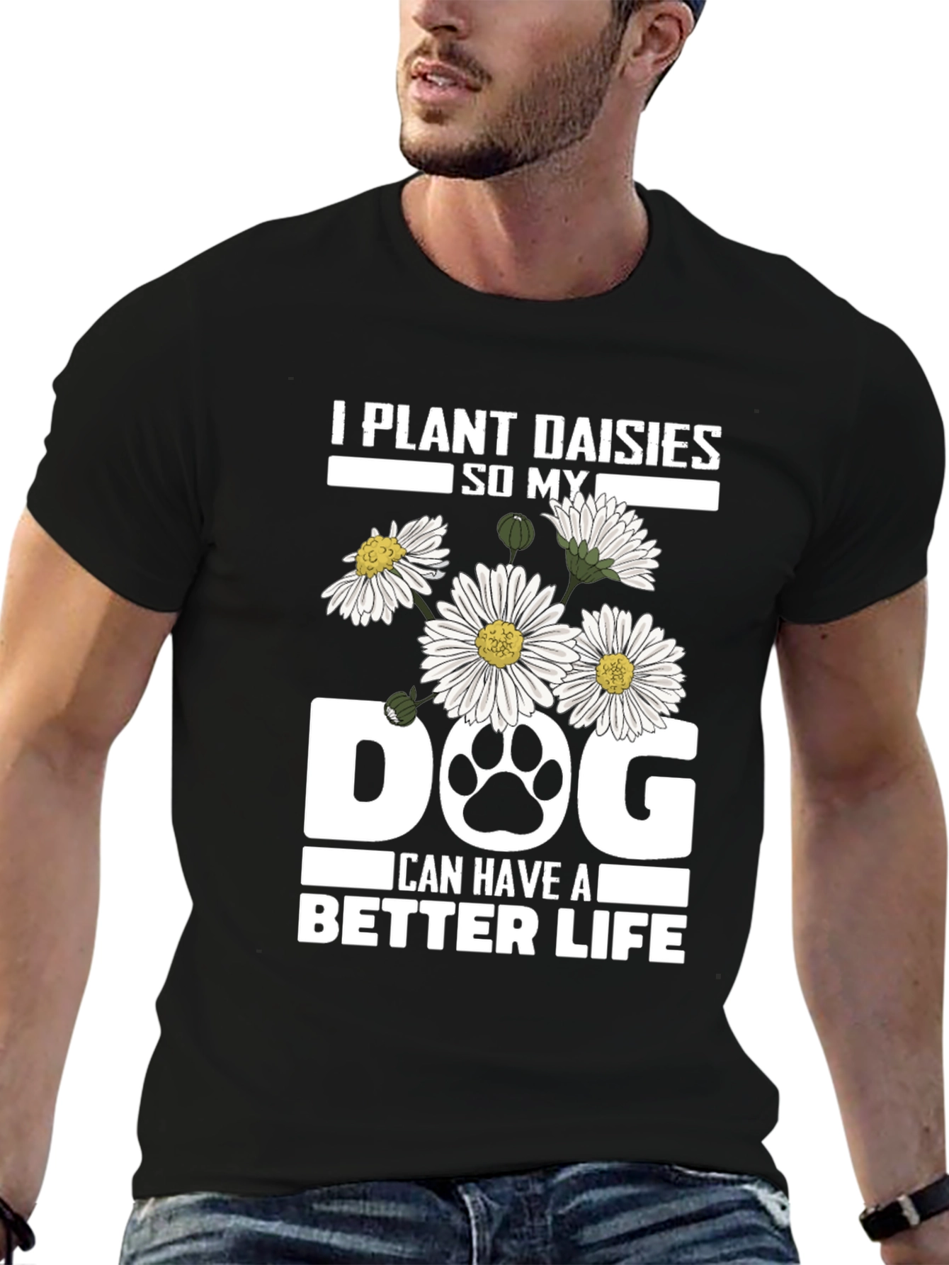 Black Plant Daisies Dog T-Shirt - Better Life view 6
