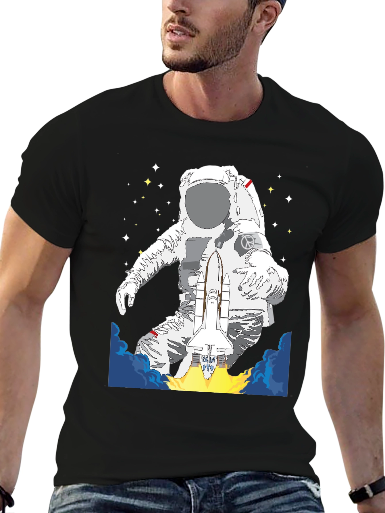 Black Astronaut Space Shuttle Graphic Tee view 6