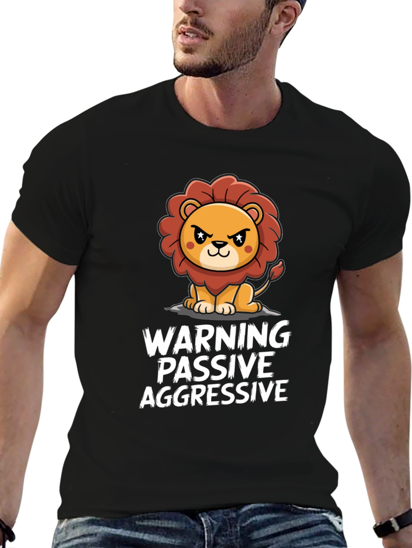 Black Warning Passive Aggressive Lion Graphic Tee view 6
