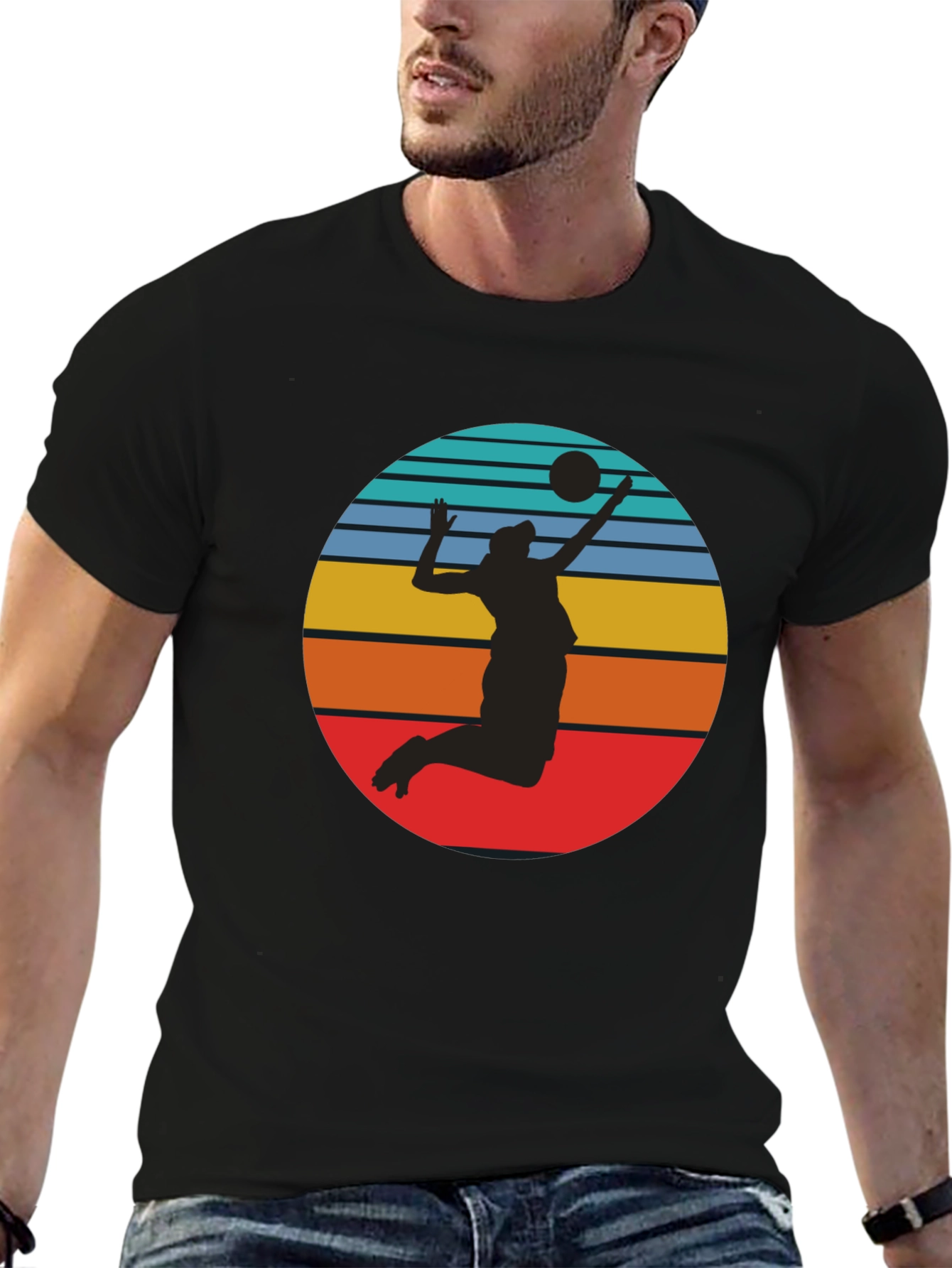 Black Volleyball Sunset Silhouette Graphic Tee - Black view 6