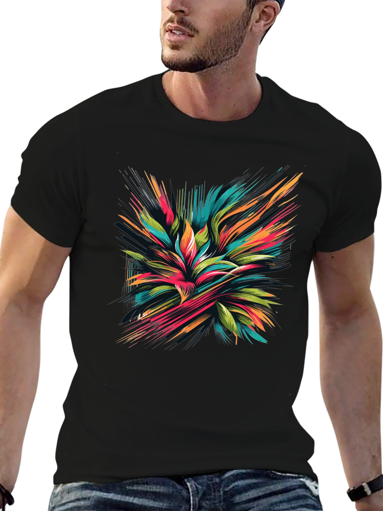 Black Abstract Floral Graphic Black T-Shirt view 6