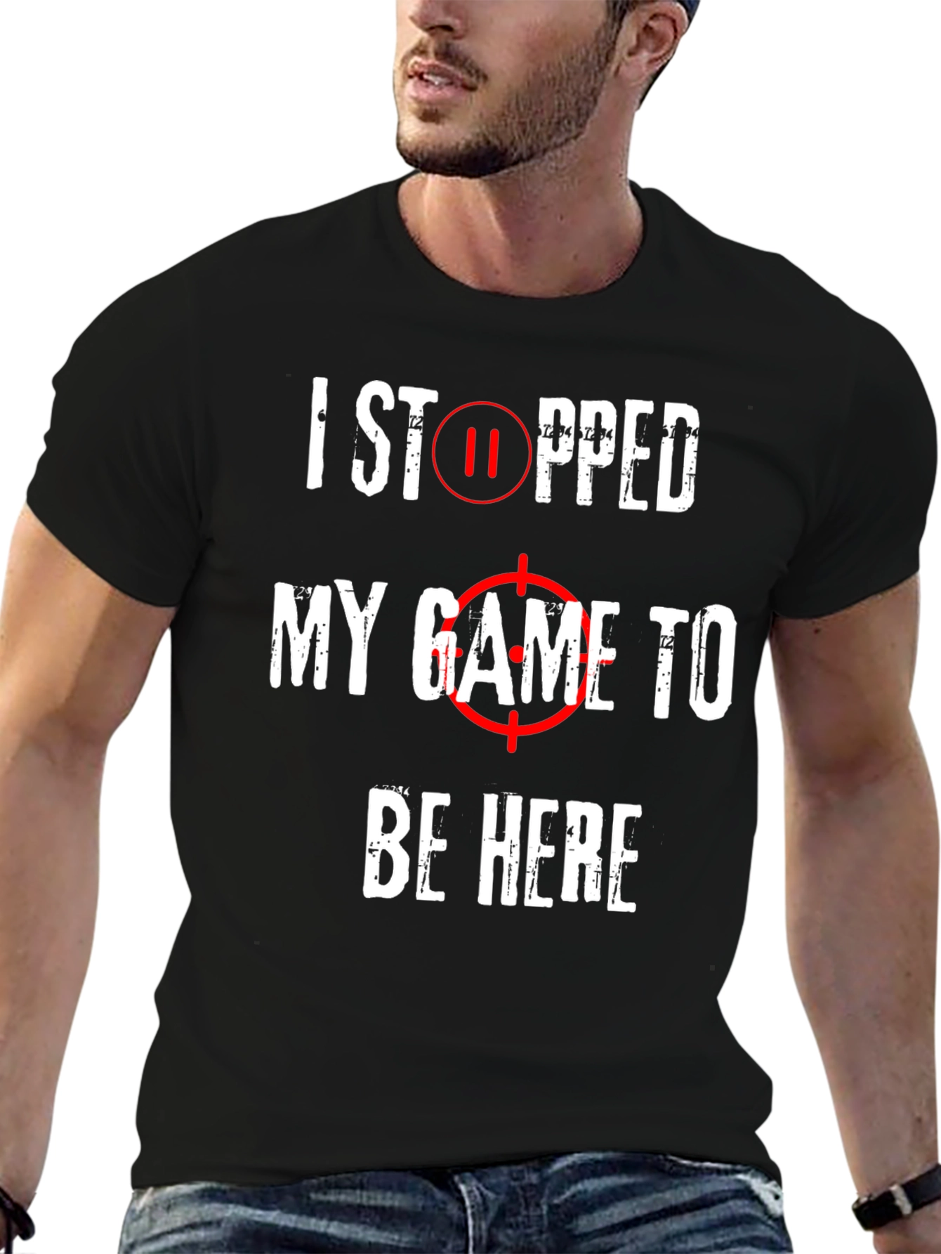 Black Gamer T-Shirt - I Stopped My Game To Be Here - Black view 6