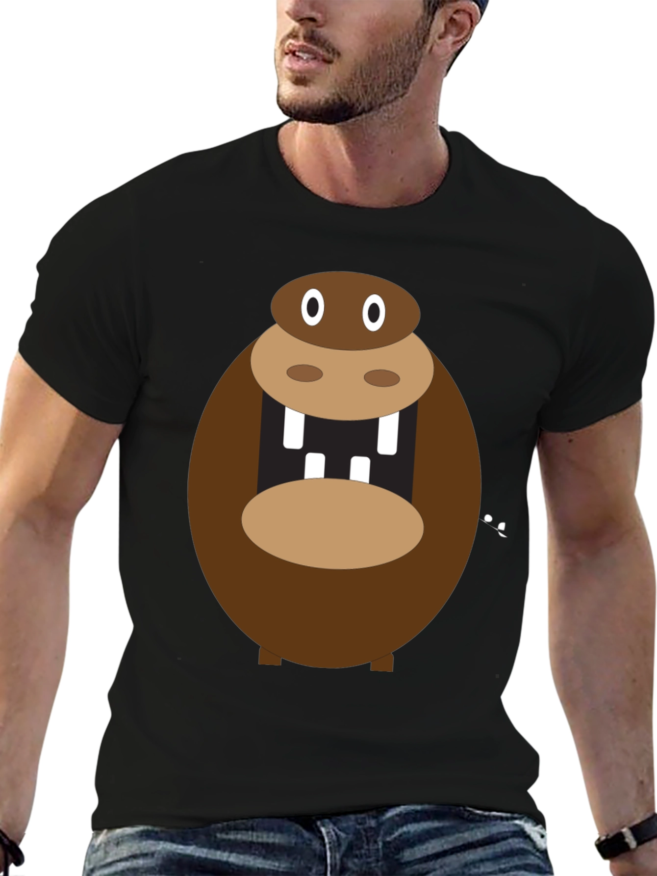Black Hippo Graphic T-Shirt - Funny Cartoon Animal Tee view 6