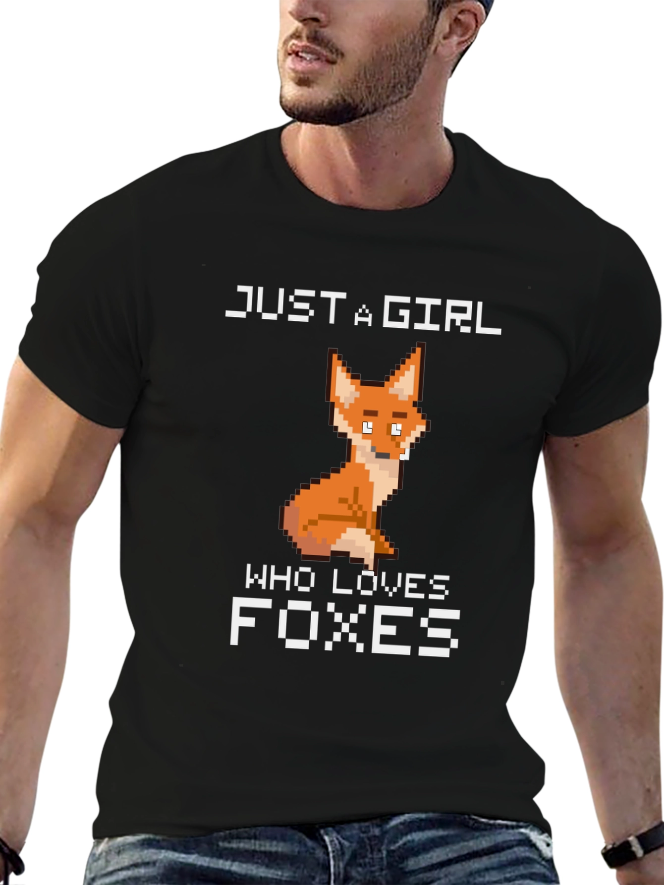 Black Just a Girl Who Loves Foxes T-Shirt view 6