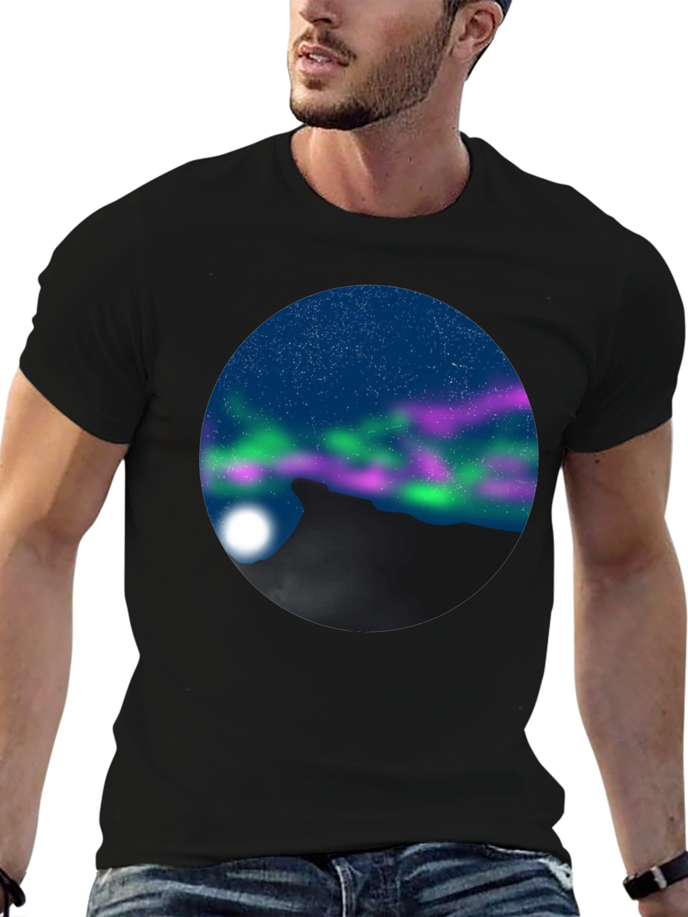 Black Aurora Mountain Black T-Shirt view 6