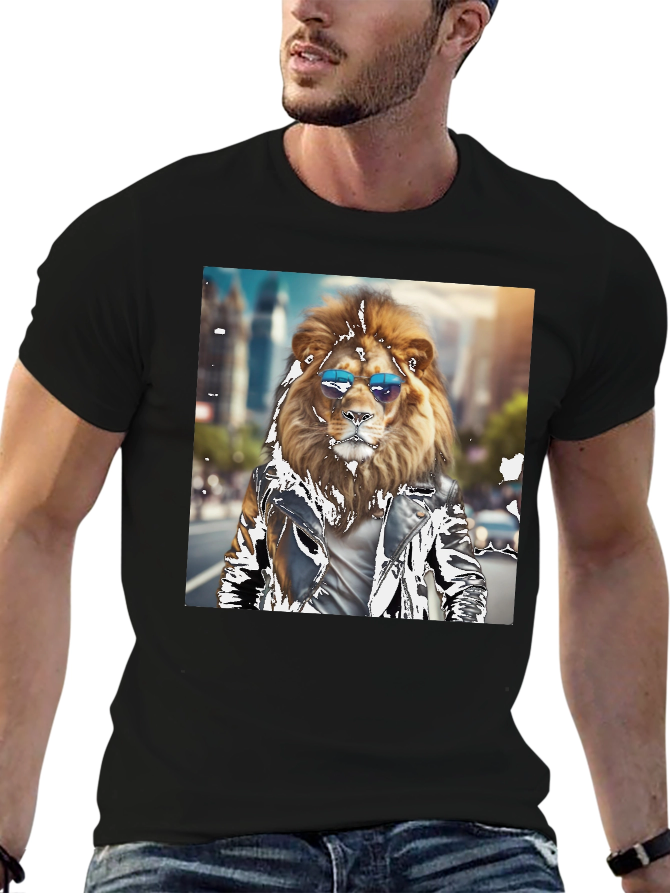 Black Cool Lion Graphic Tee - Black view 6