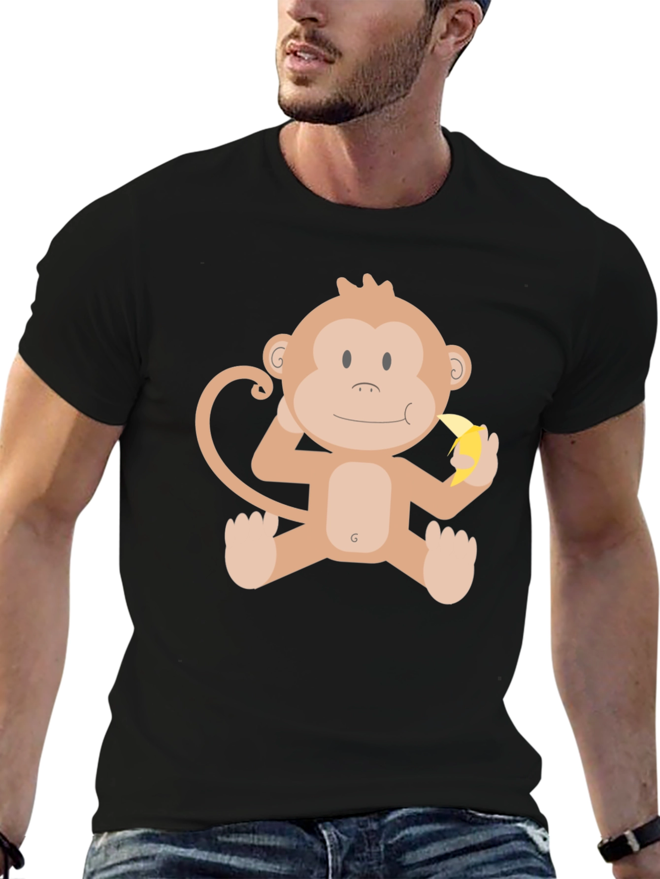 Black Funny Monkey Banana Graphic Black T-Shirt view 6