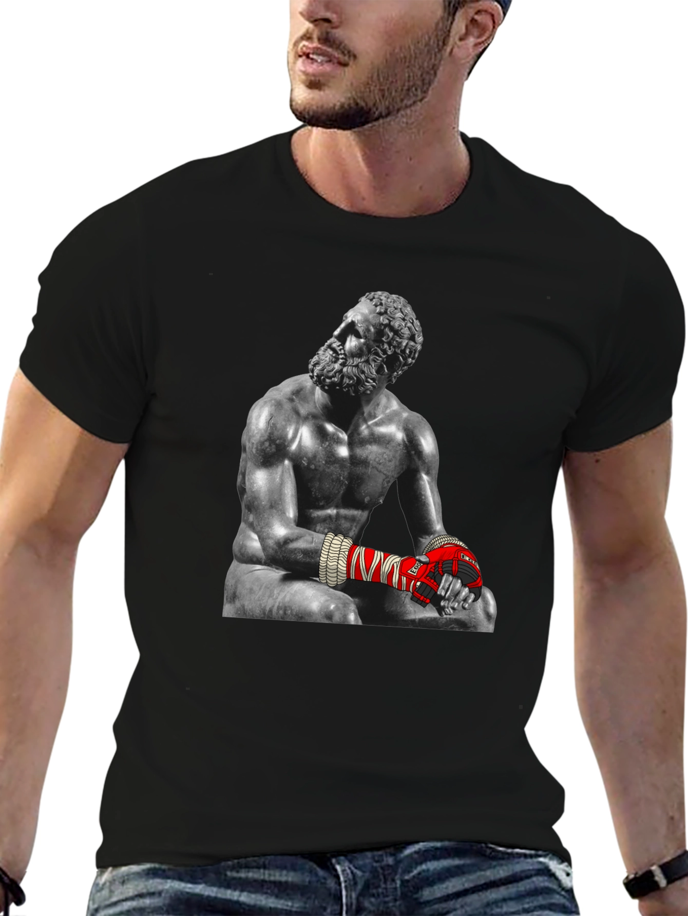 Black The Boxer Statue Graphic Tee - Unique Design view 6