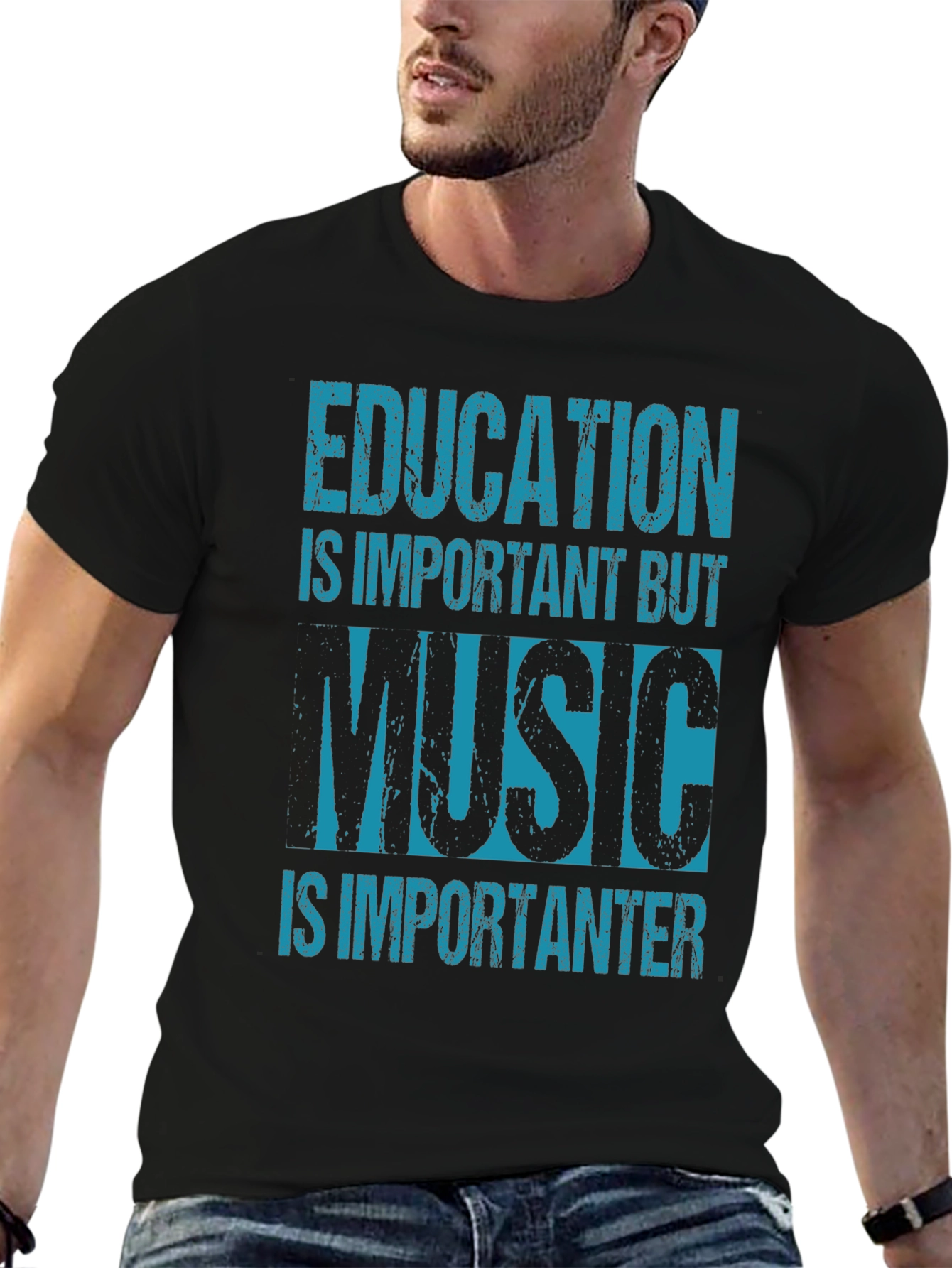Black Education Music Graphic Tee - Black Cotton Blend view 6