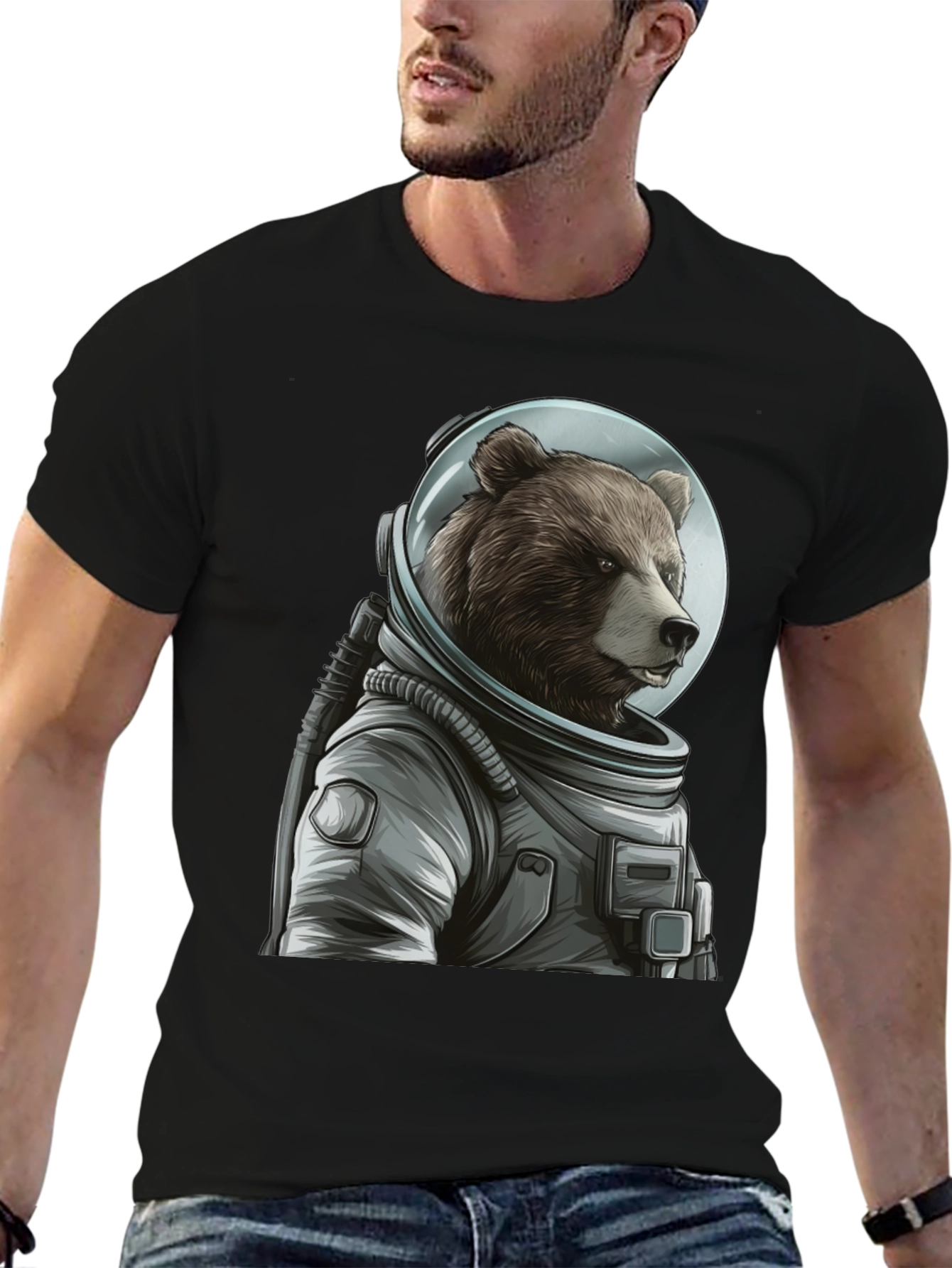 Black Bear Astronaut Graphic T-Shirt - Space Explorer view 6