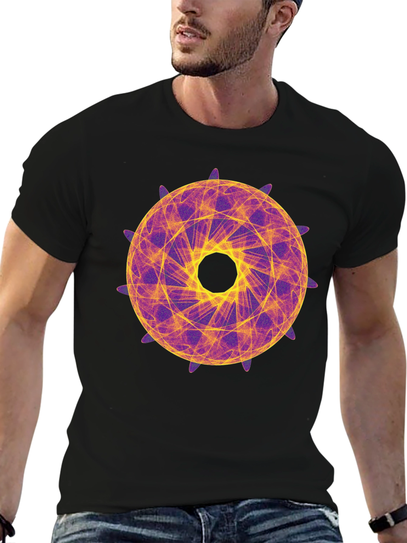 Black Geometric Mandala Graphic Tee - Stylish Black T-Shirt view 6