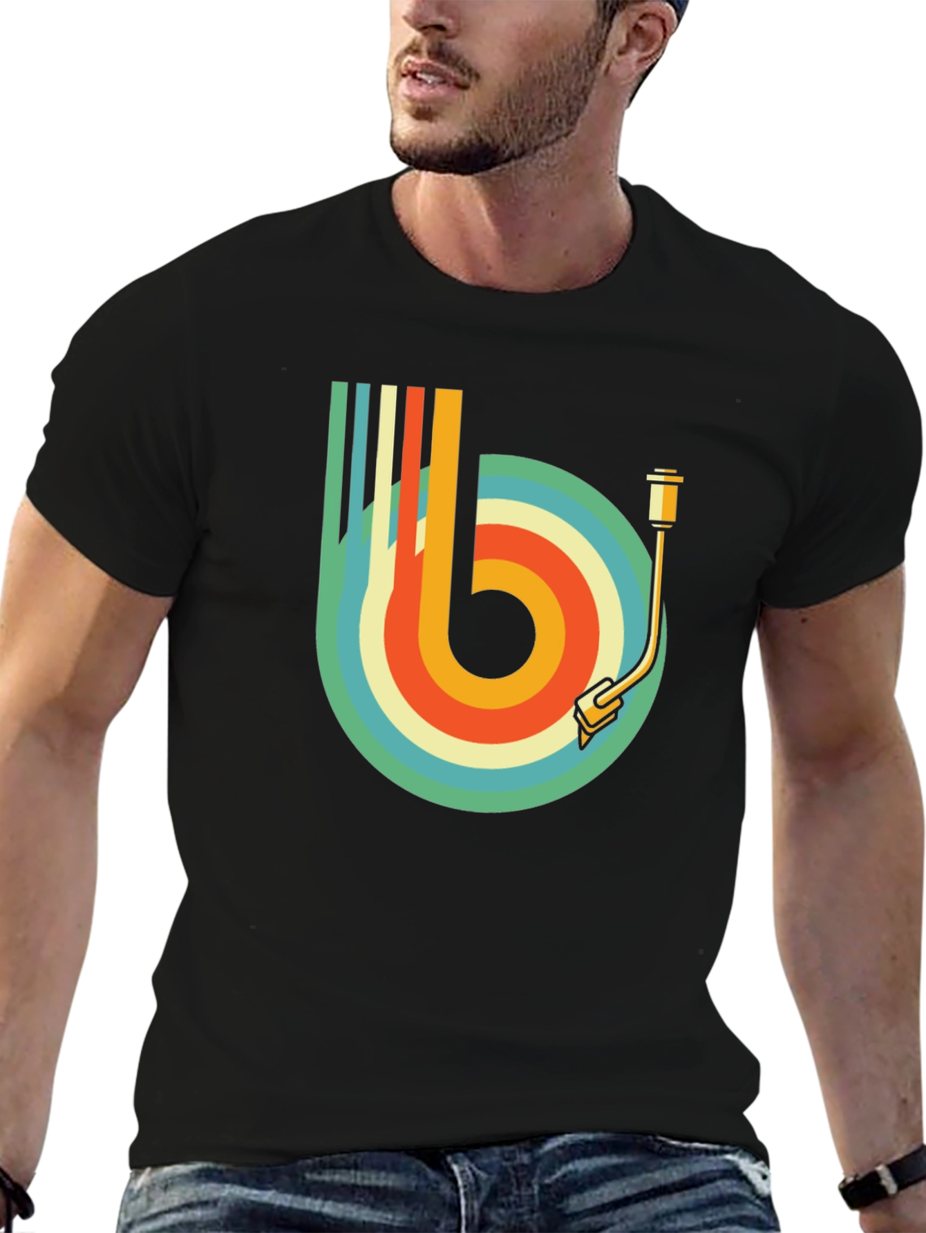 Black Retro Record Player Graphic Tee view 6