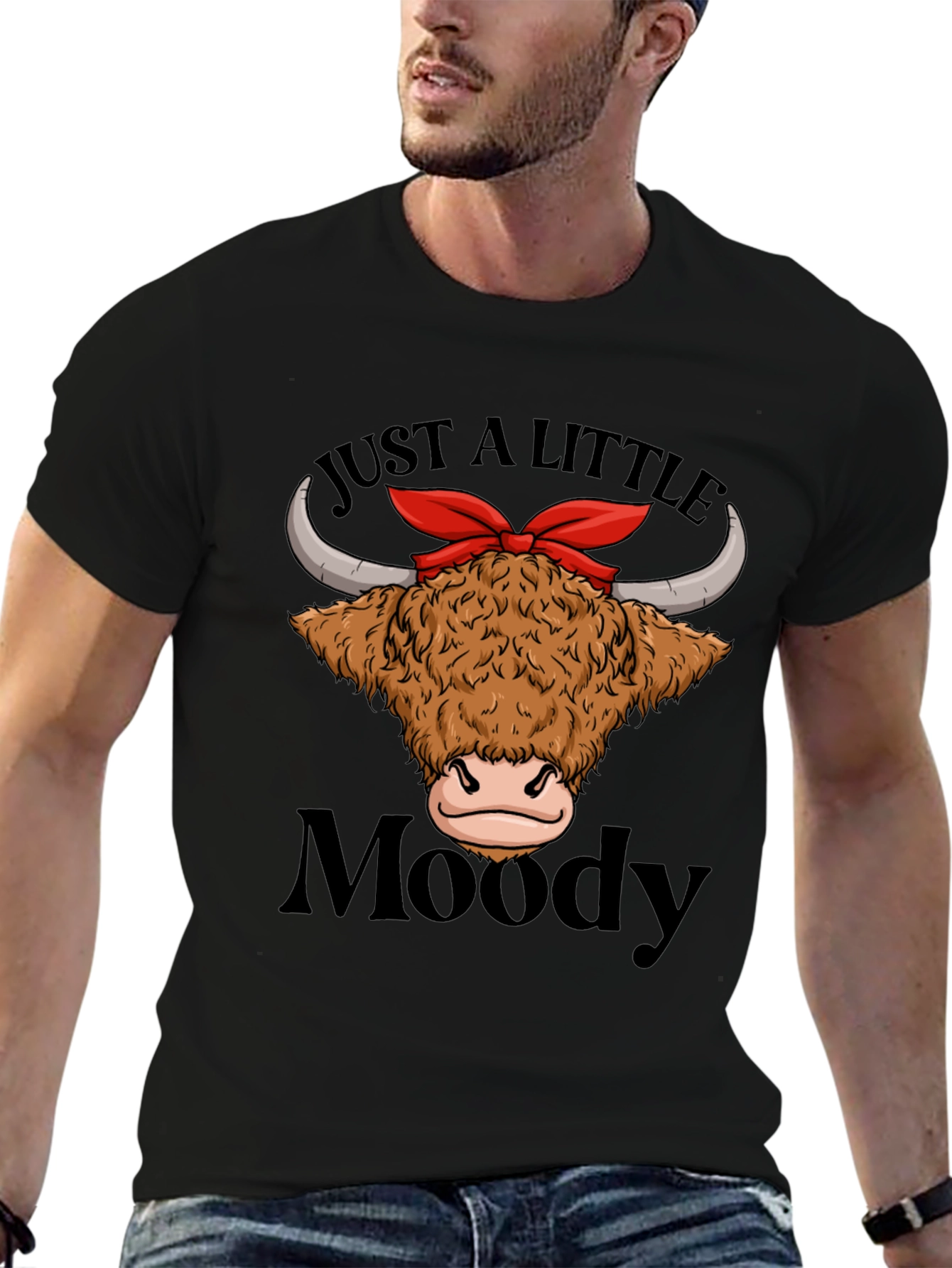 Black Moody Highland Cow T-Shirt Funny Graphic Tee view 6