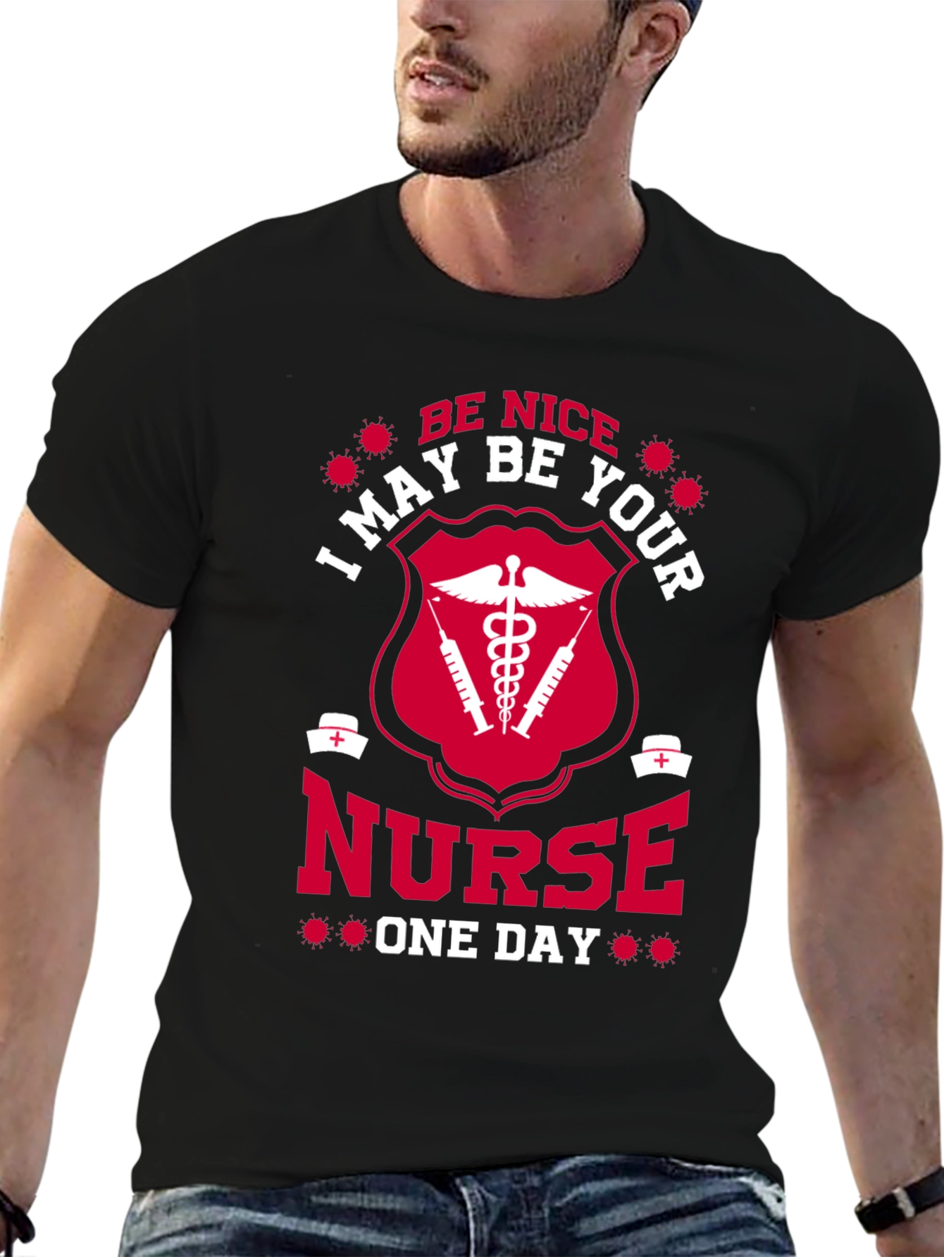 Black Funny Nurse T-Shirt - Be Nice I May Be Your Nurse One Day view 6