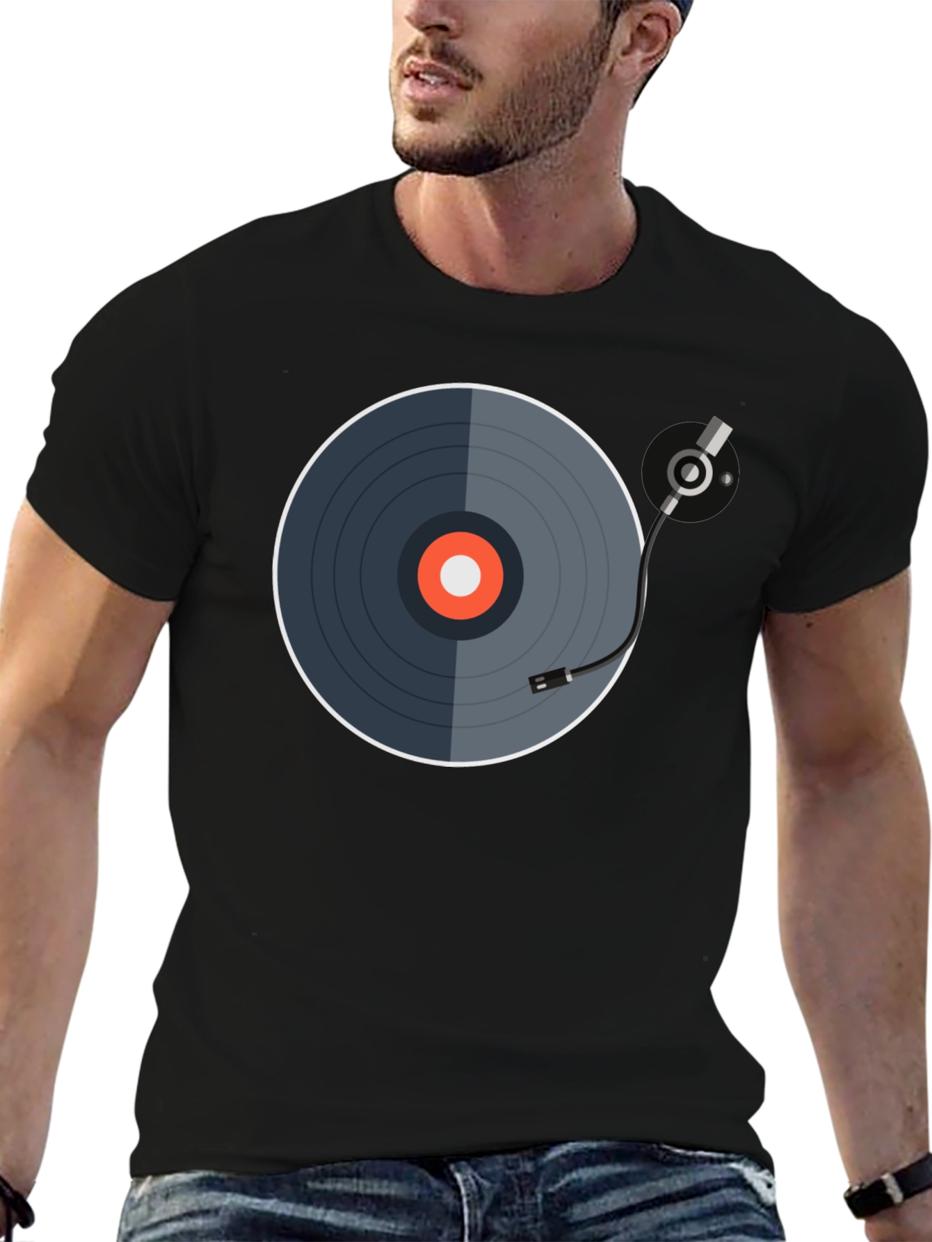Black Cool Vinyl Record Graphic Tee - Black view 6