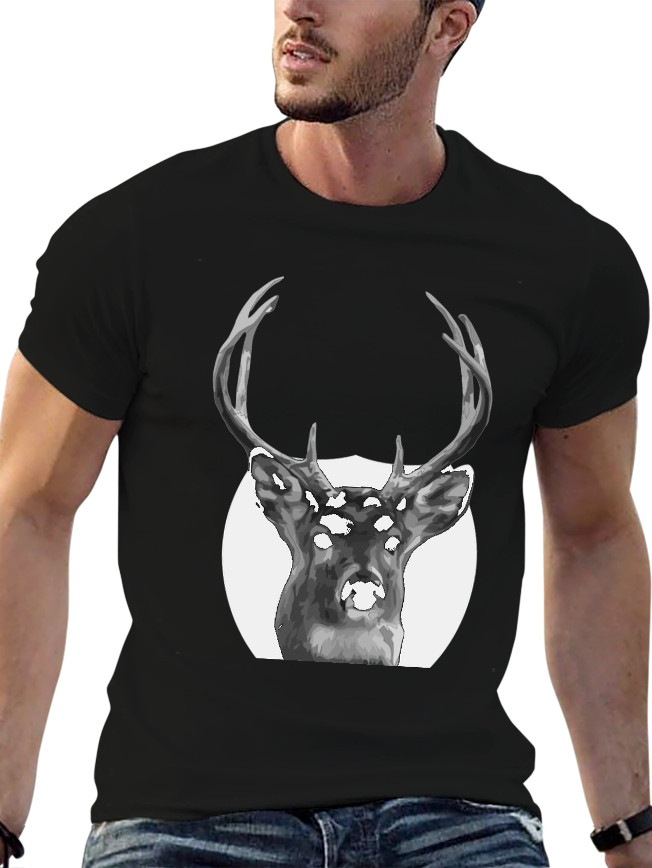 Black Deer Graphic Print Black T-Shirt view 6