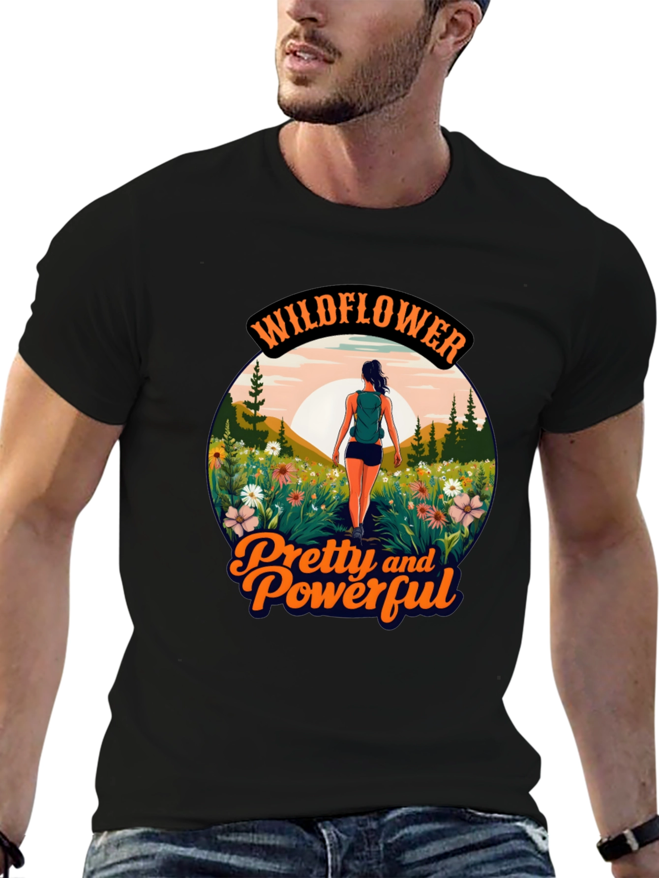 Black Wildflower Pretty and Powerful Graphic Tee view 6