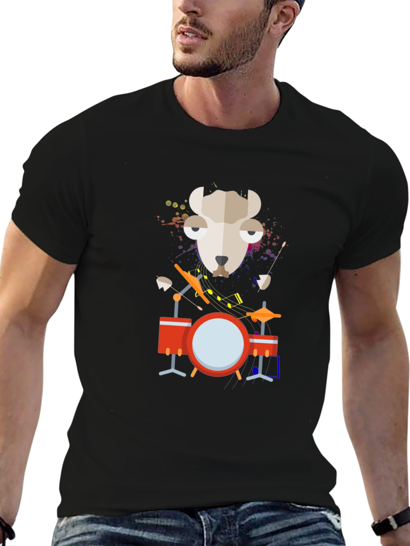 Black Drummer Dog Graphic Black T-Shirt view 6