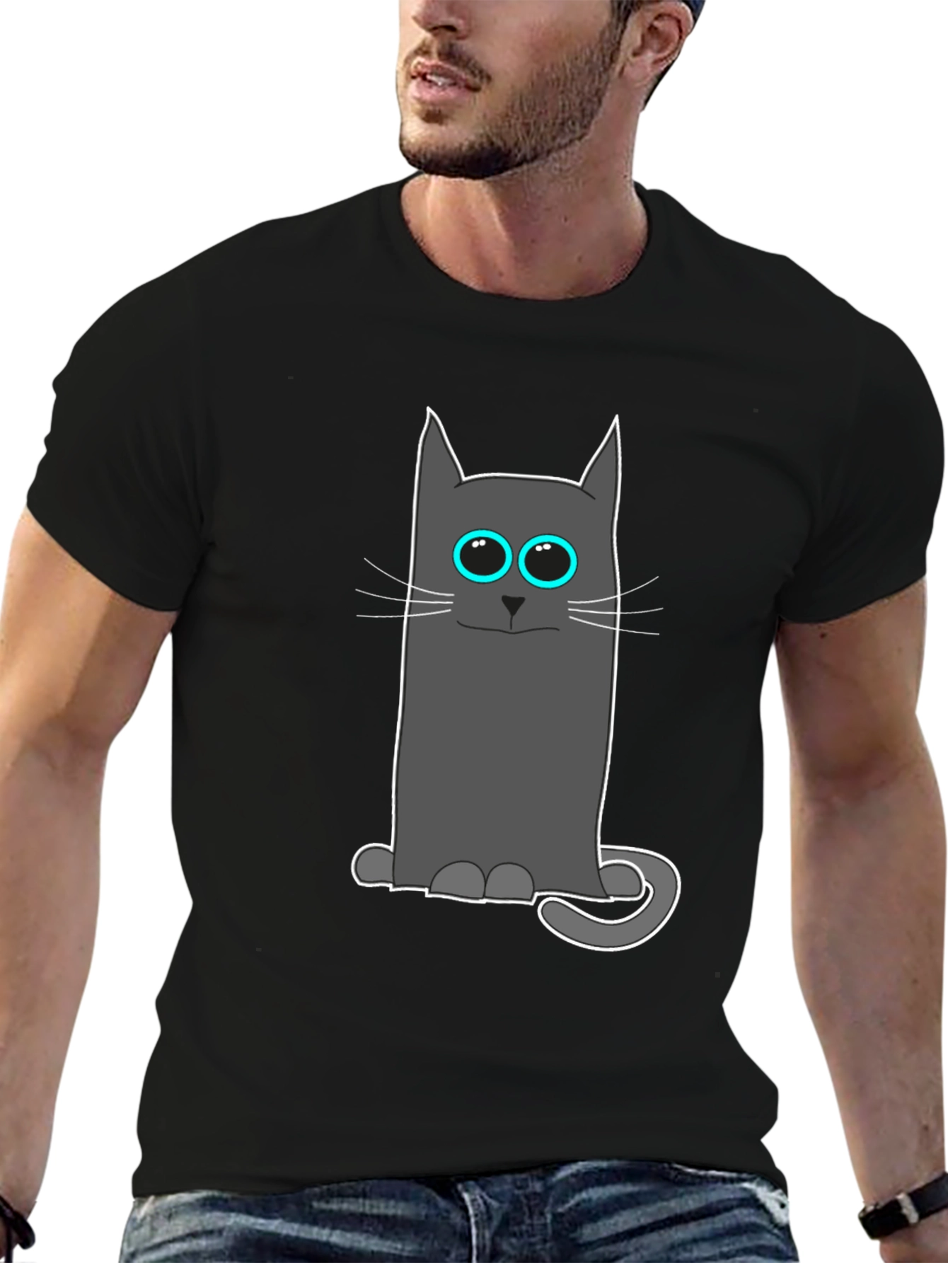 Black Cool Cat Tee: Funny Cartoon Cat T-Shirt view 6