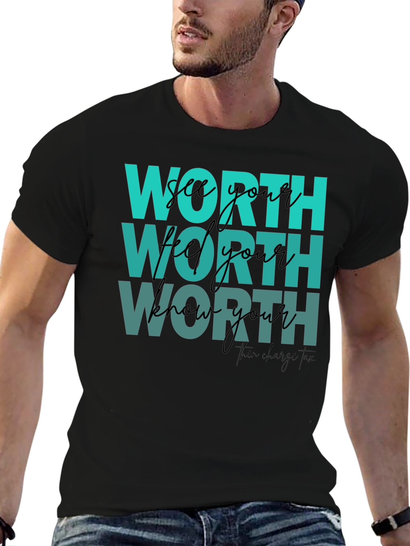 Black Know Your Worth Graphic Tee view 6