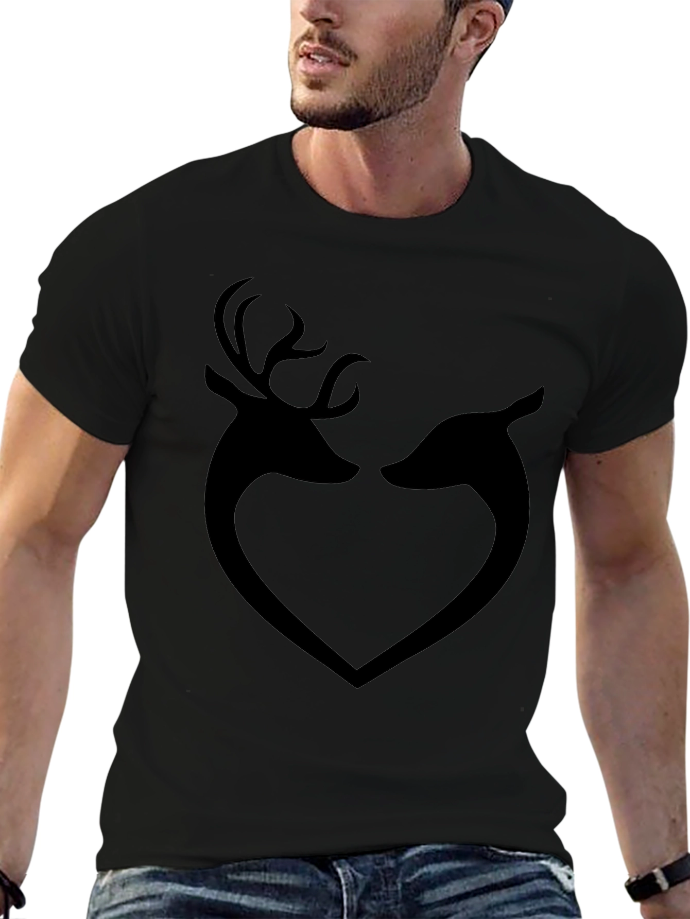 Black Deer Heart Graphic T-Shirt - Black view 6