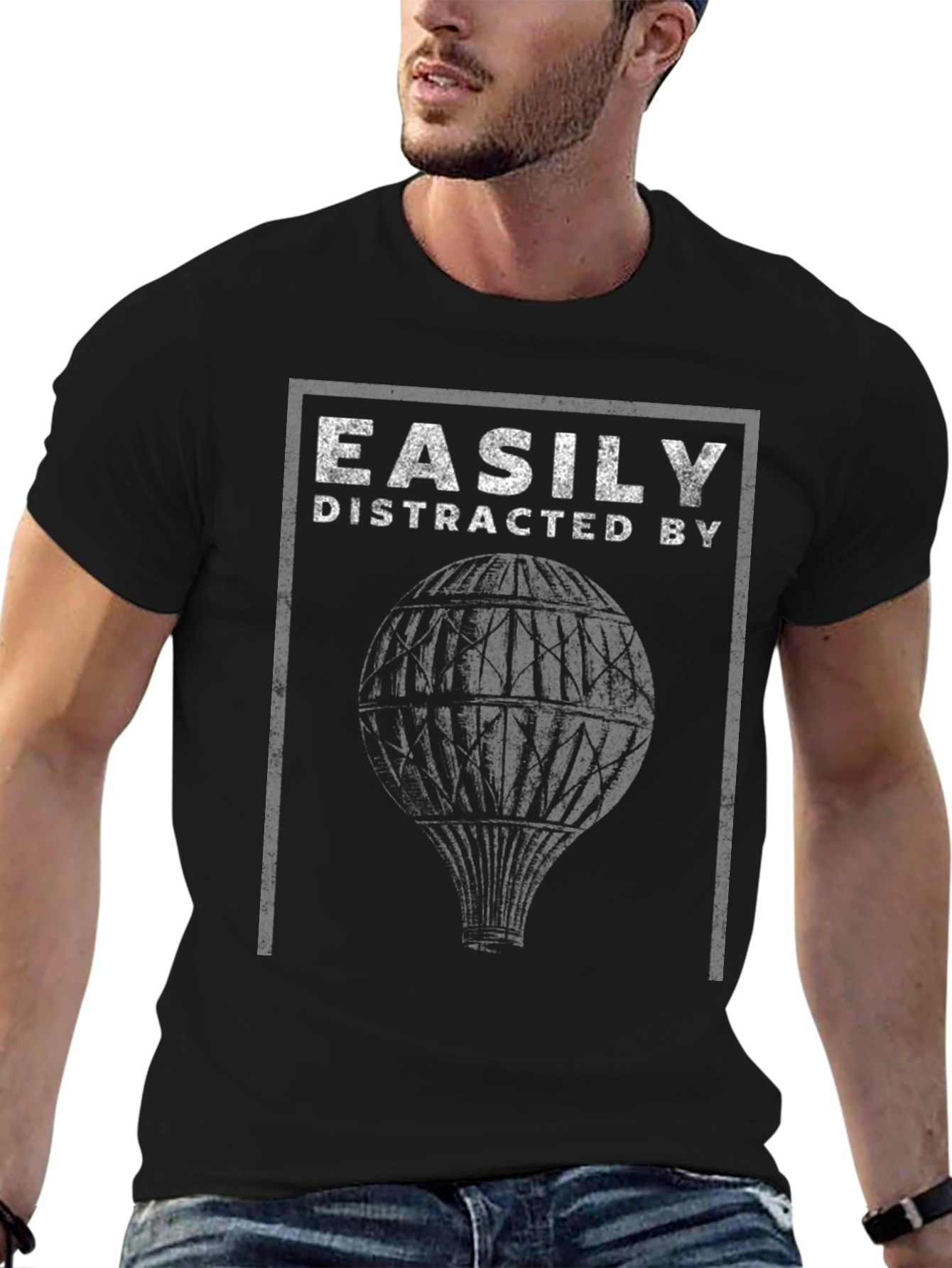 Black Easily Distracted By Hot Air Balloons T-Shirt view 6