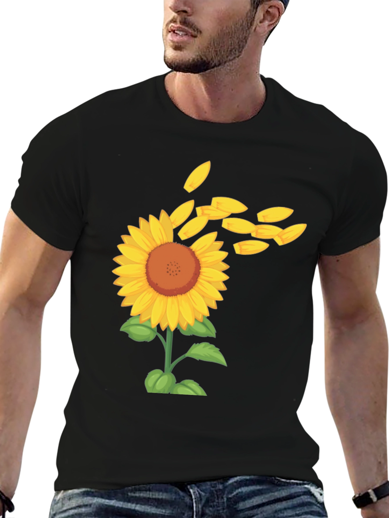Black Sunflower Petals Men's Black Tee view 6