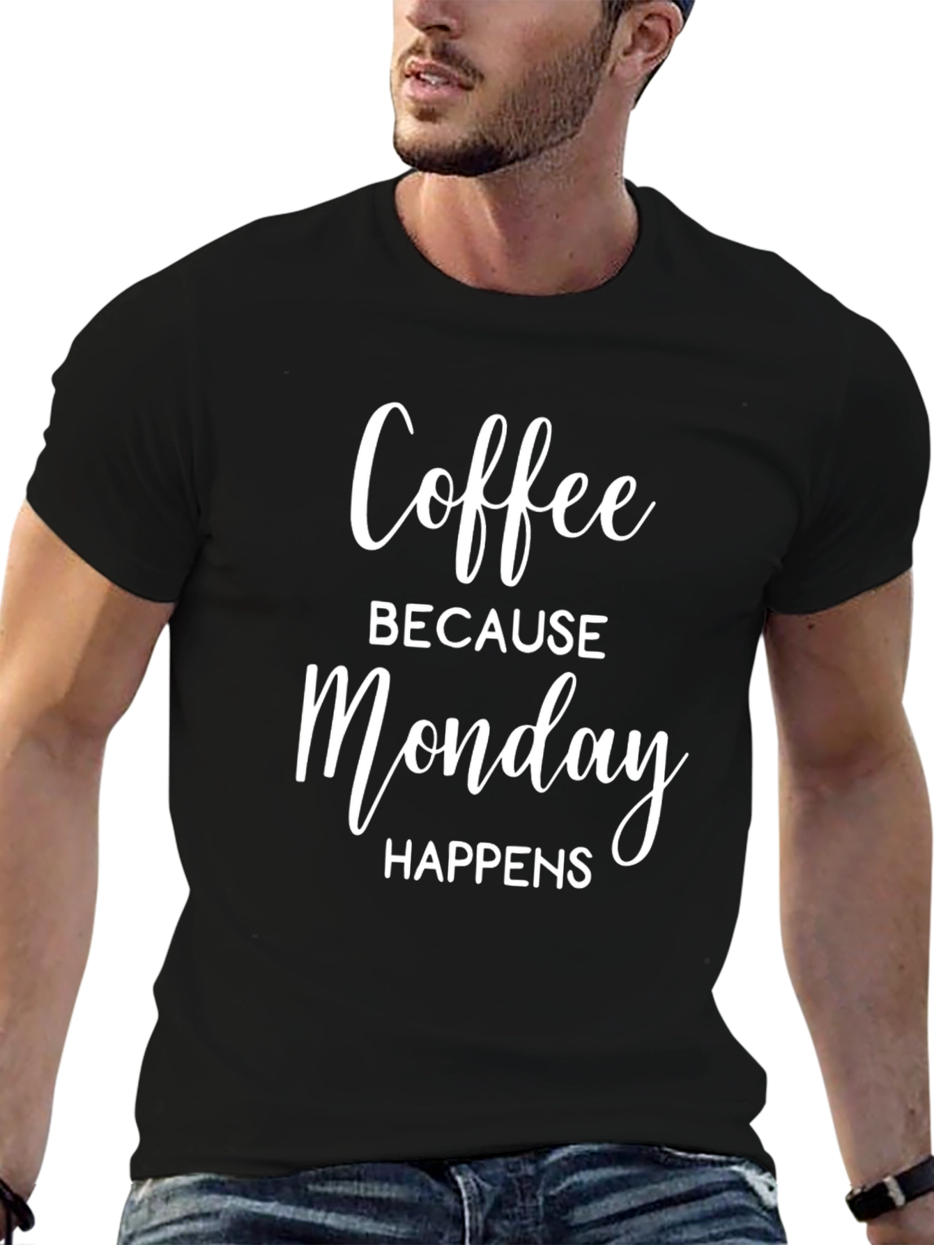 Black Coffee Because Monday Happens T-Shirt view 6