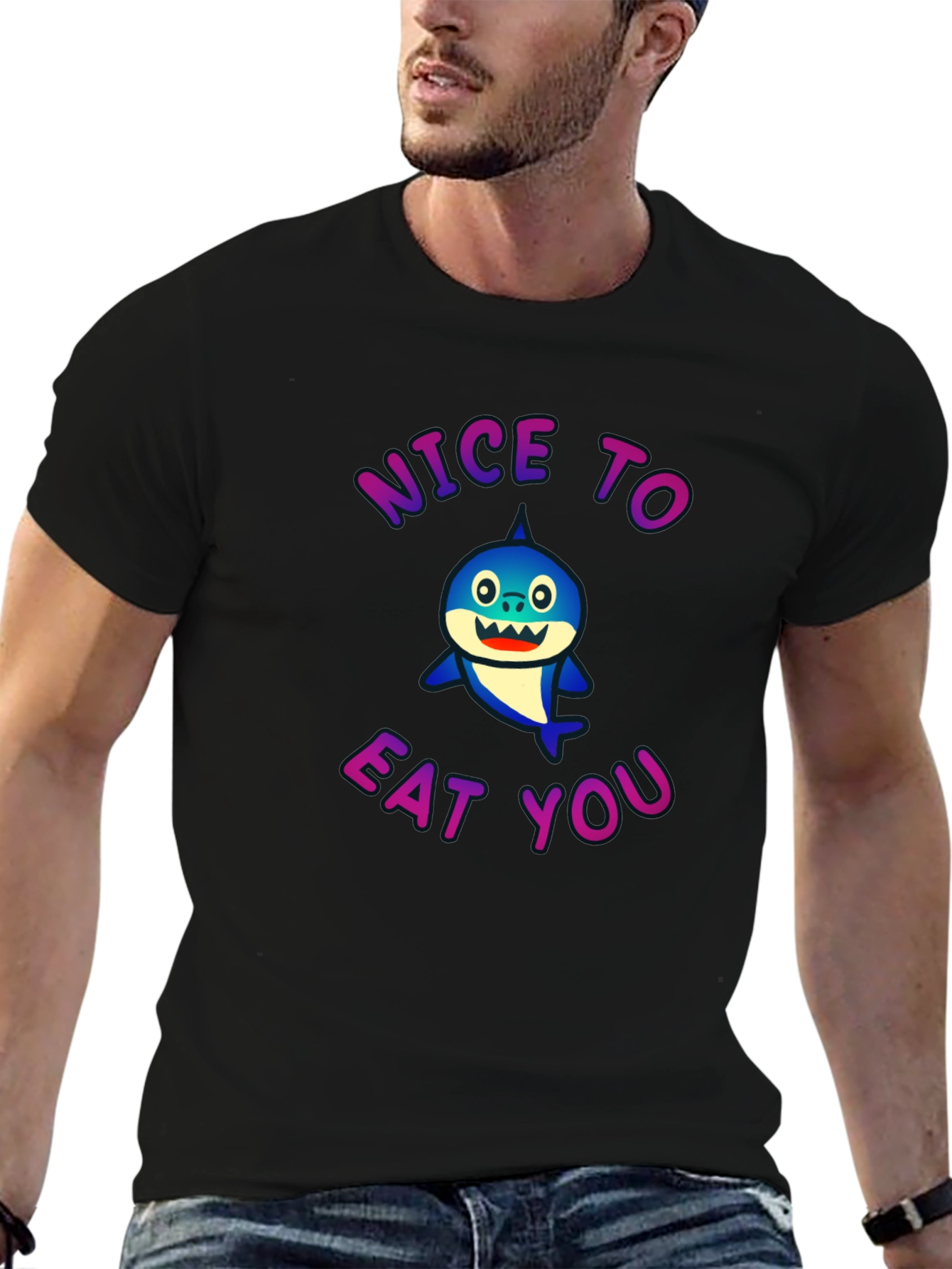 Black Nice To Eat You Shark Graphic Tee view 6