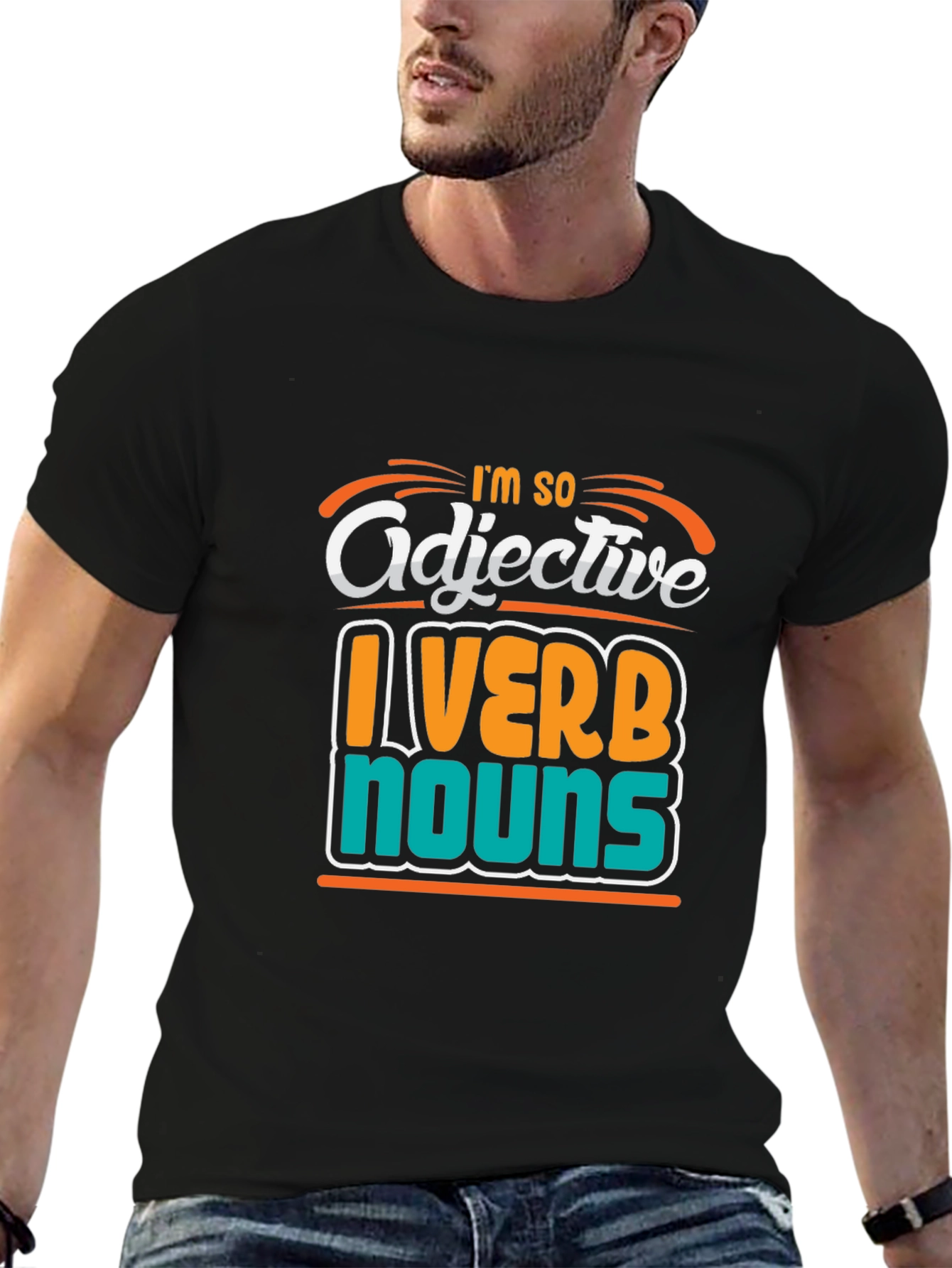 Black Funny Grammar T-Shirt: I'm So Adjective view 6