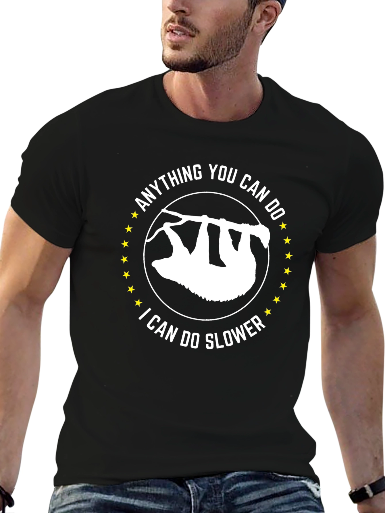Black Funny Sloth T-Shirt - Anything You Can Do I Can Do Slower Tee view 6