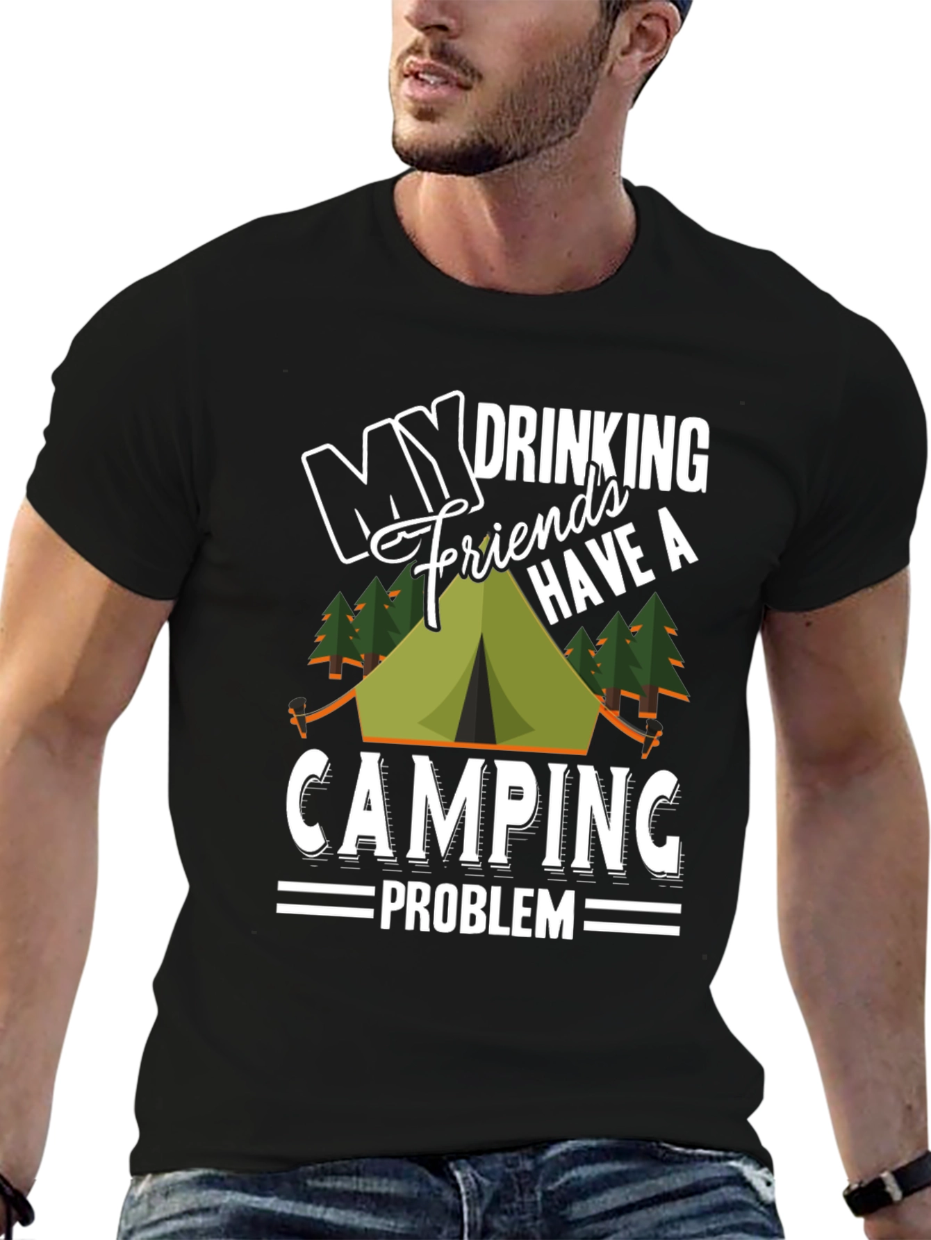Black My Drinking Friends Camping T-Shirt view 6