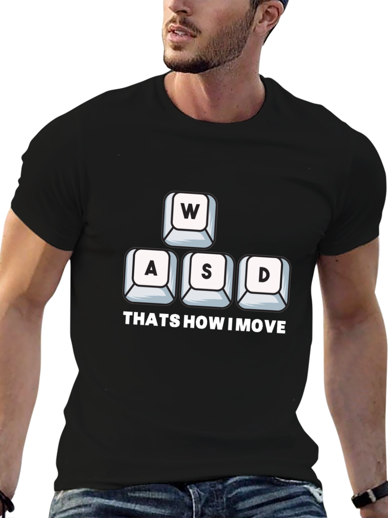 Black Gamer Move T-Shirt - WASD Keys Design view 6
