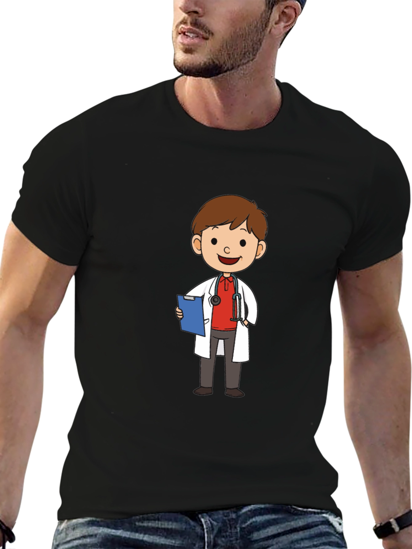Black Cartoon Doctor Graphic Print Tee view 6