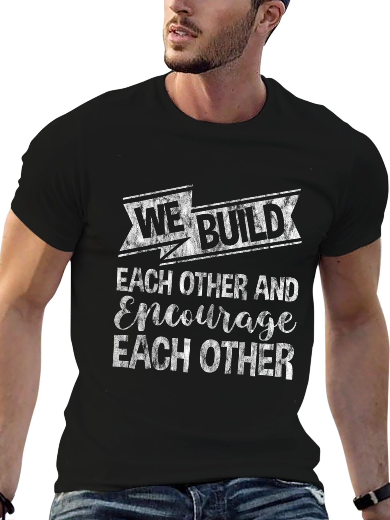 Black We Build Each Other T-Shirt - Encouragement Tee view 6