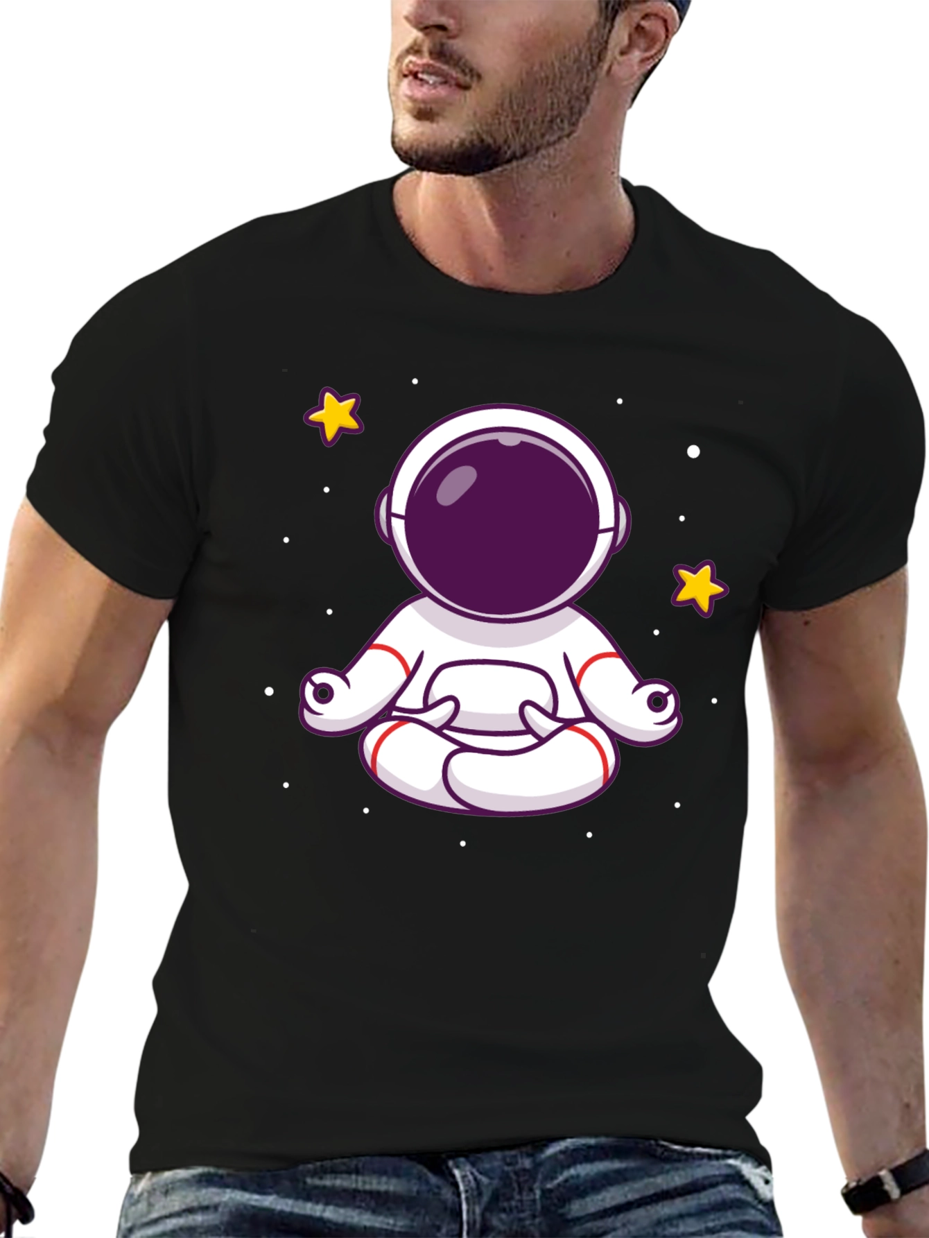Black Meditating Astronaut Graphic Tee - Black Cotton Shirt view 6