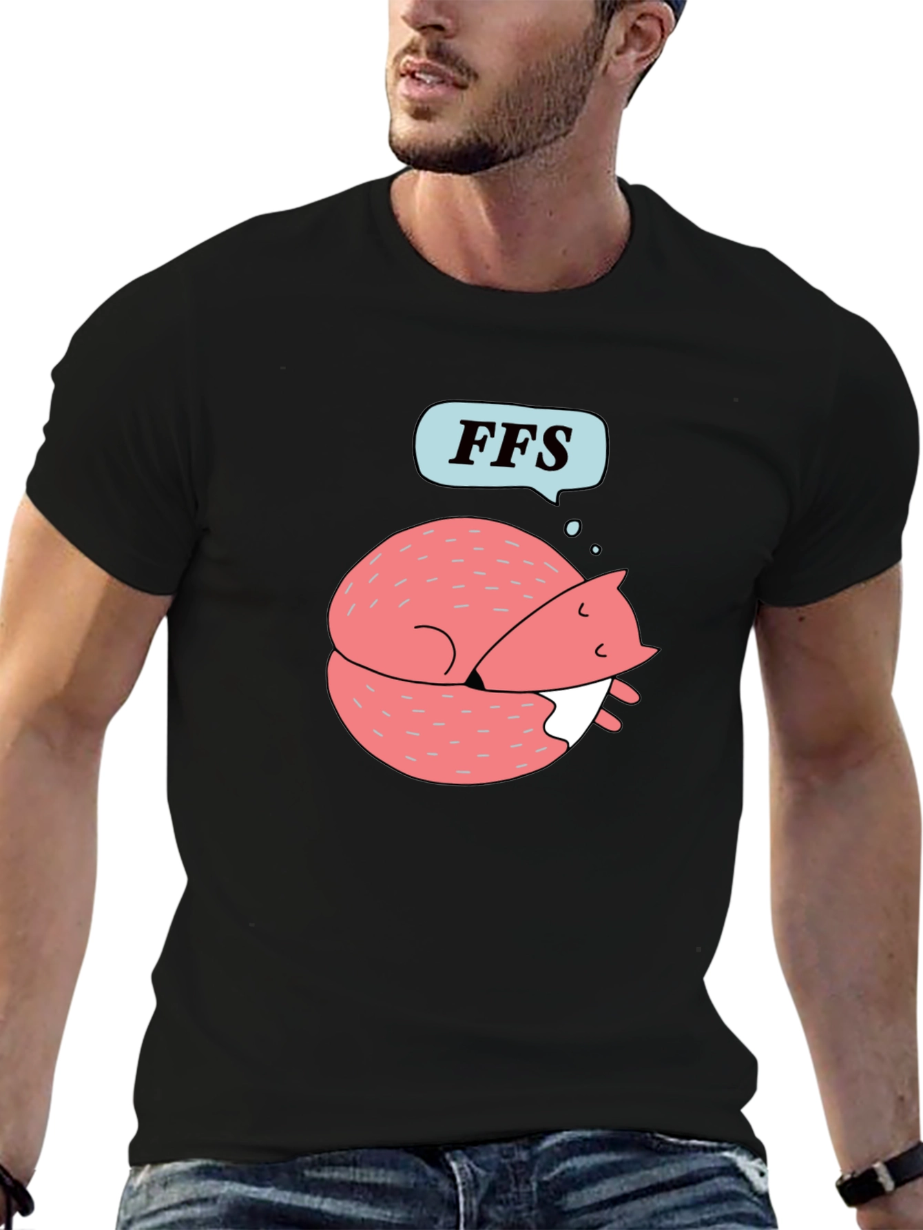 Black FFS Sleeping Fox Graphic T-Shirt - Black view 6