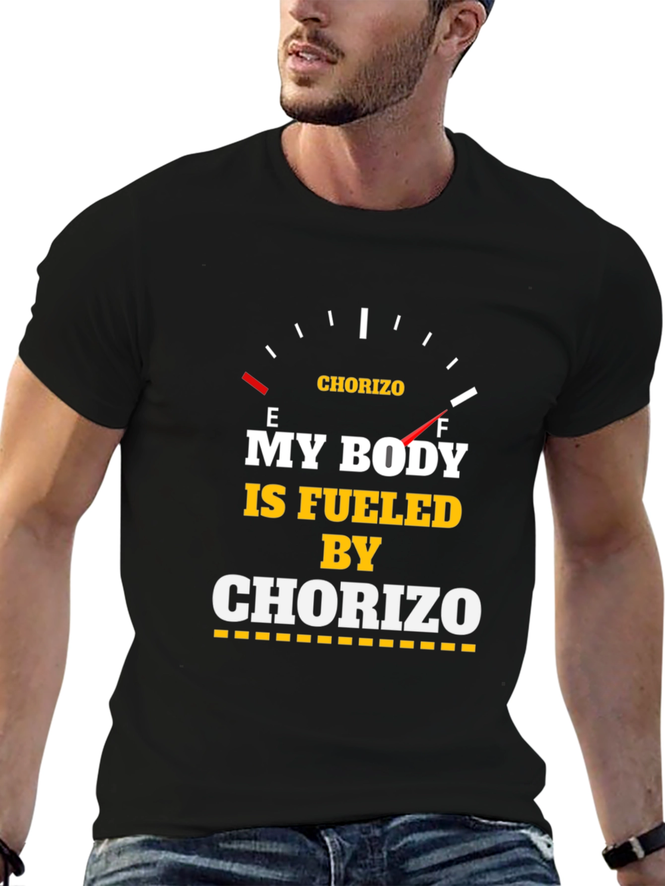 Black Fueled by Chorizo T-Shirt - Funny Foodie Tee view 6