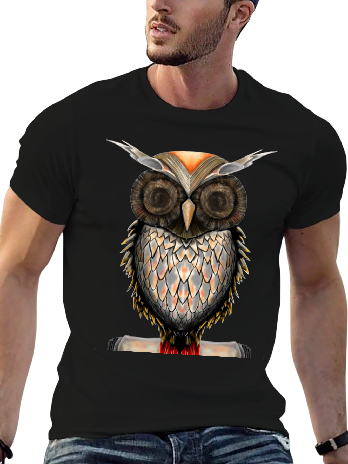 Black Owl Graphic Print Crew Neck T-Shirt view 6