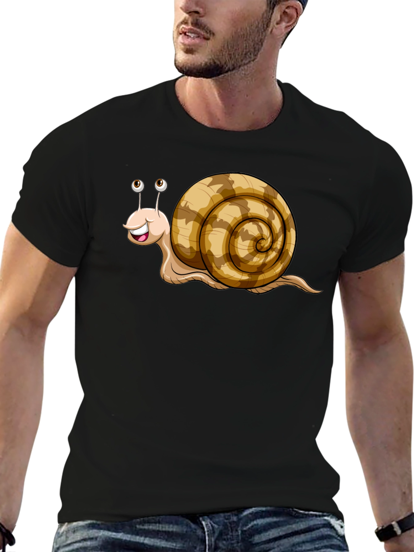 Black Cute Snail Cartoon Graphic Tee Shirt view 6
