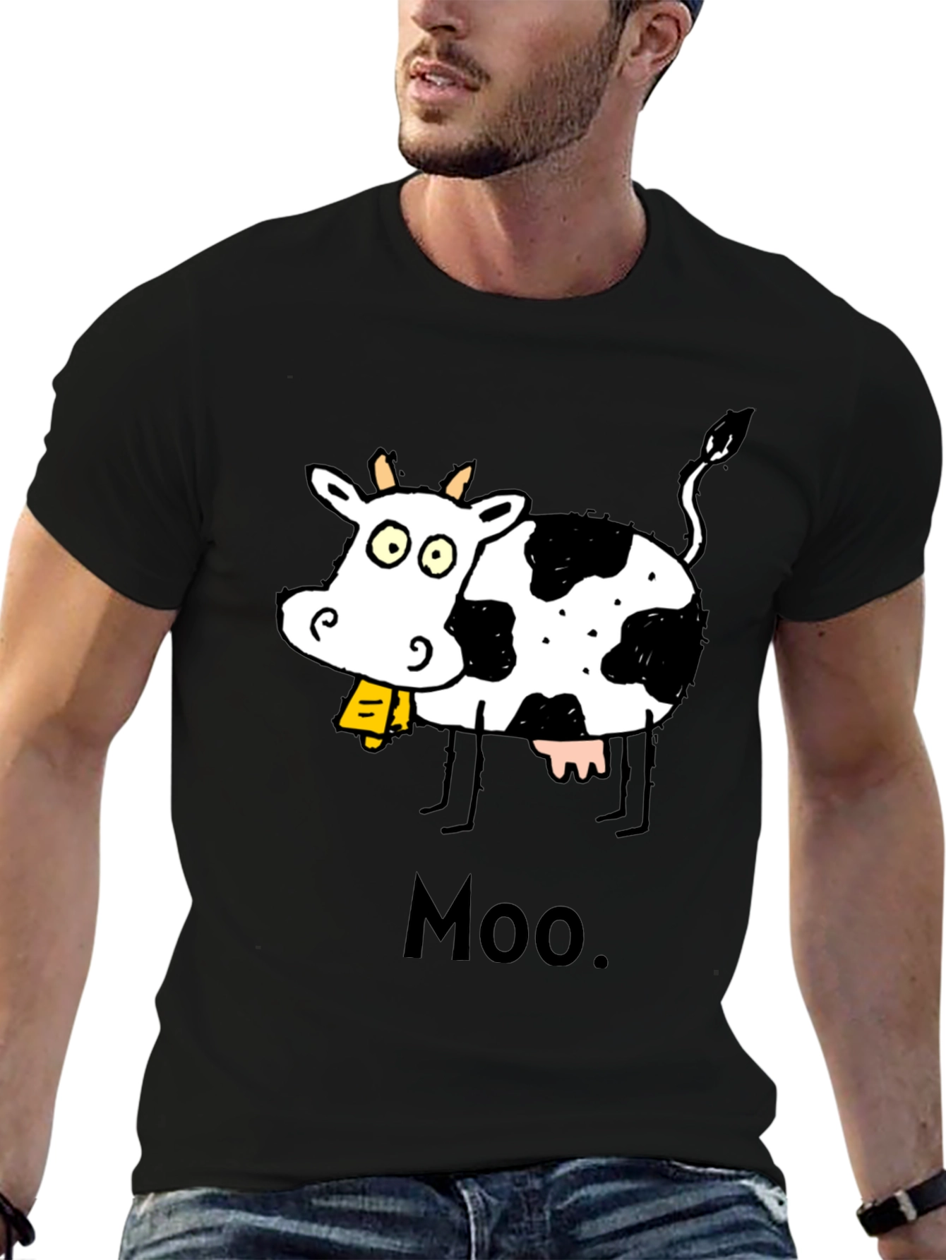 Black Moo Cow Graphic T-Shirt - Black view 6