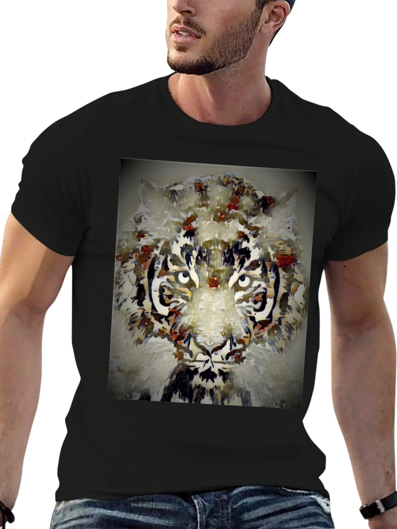Black Abstract Tiger Graphic Tee view 6