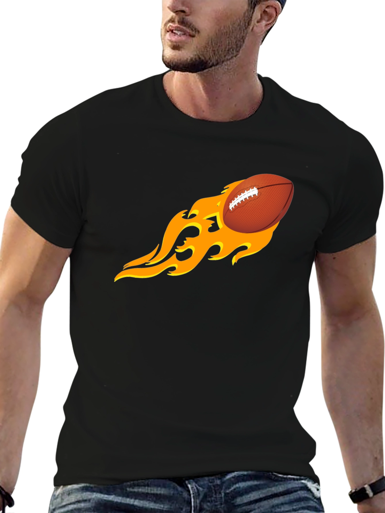 Black Flaming Football Graphic Tee - Black T-Shirt view 6